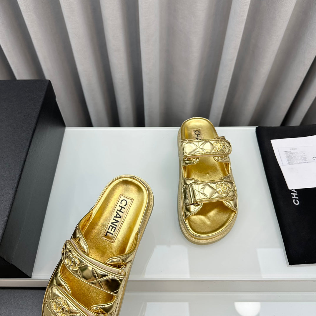 dad sandals gold metalic lambskin mules