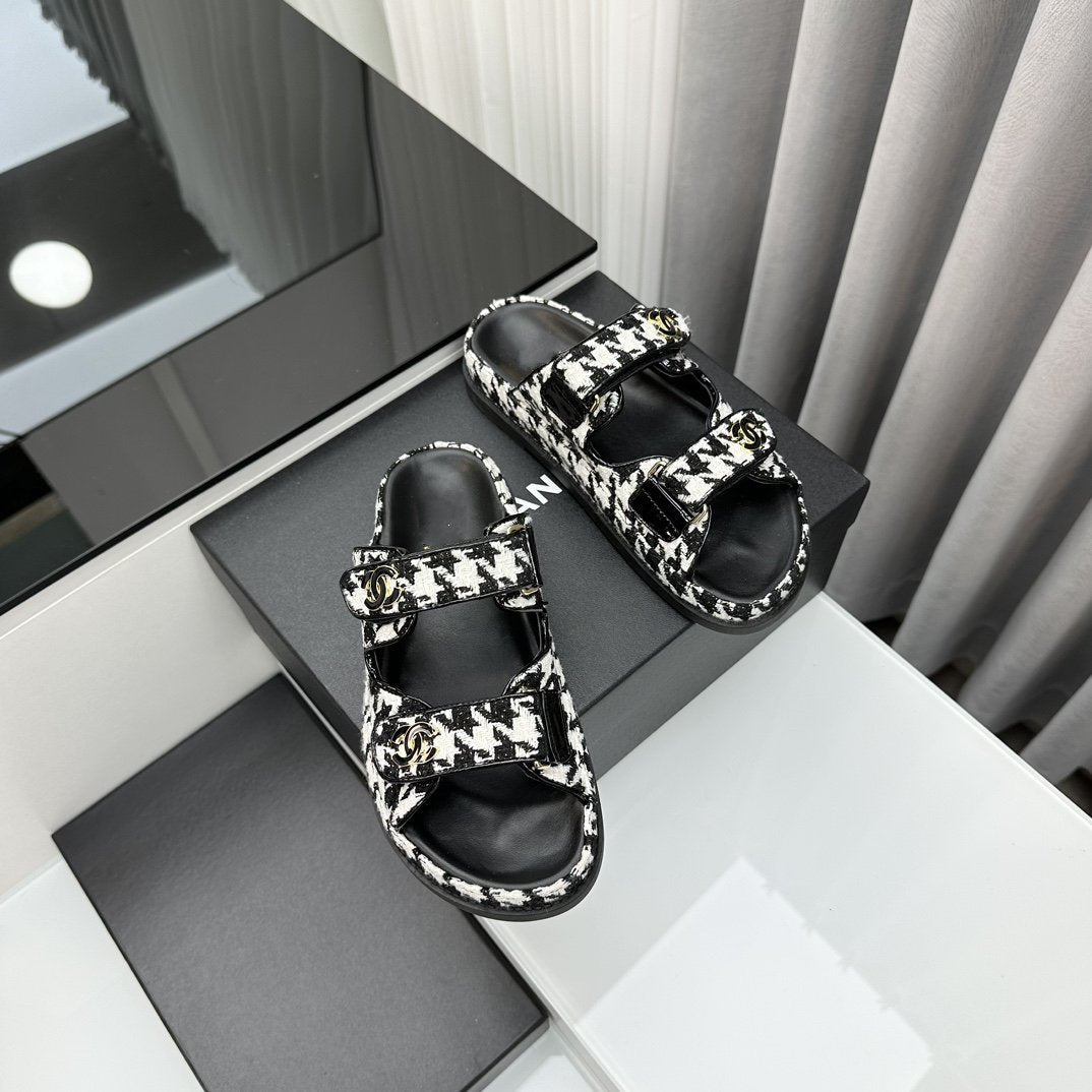 dad sandals black white mules