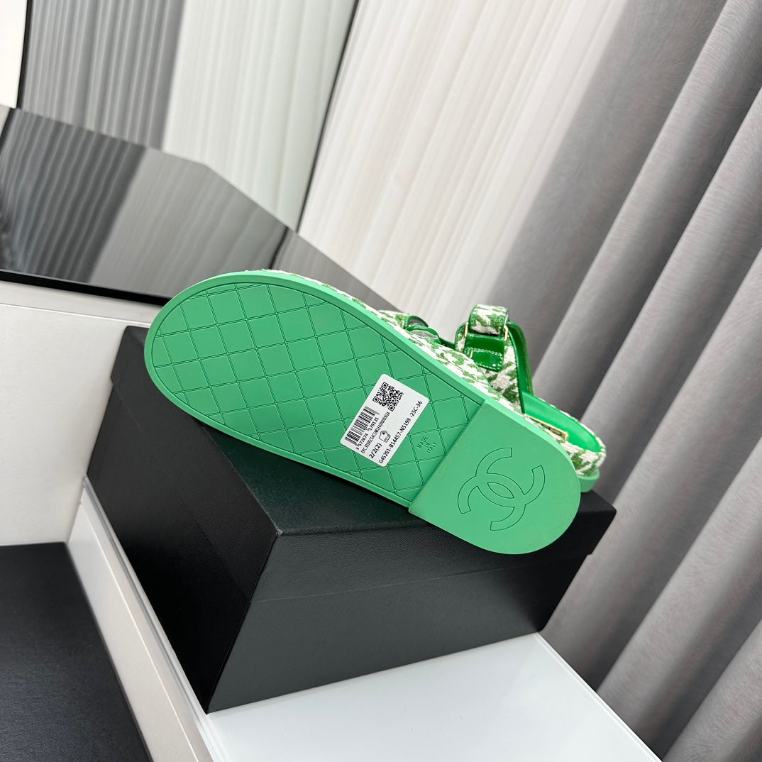 dad sandals green white mules