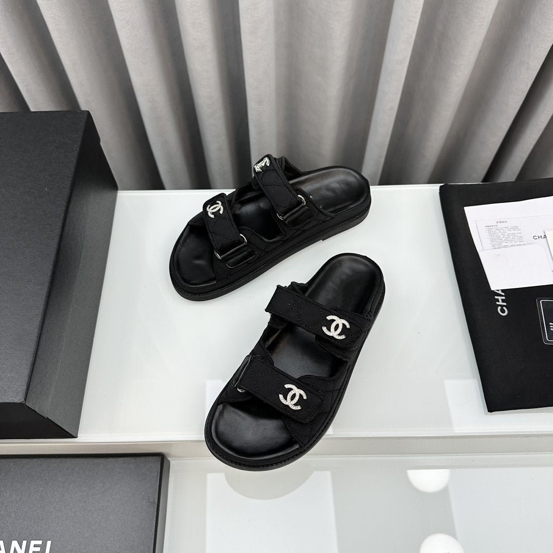 dad sandals black textile mules