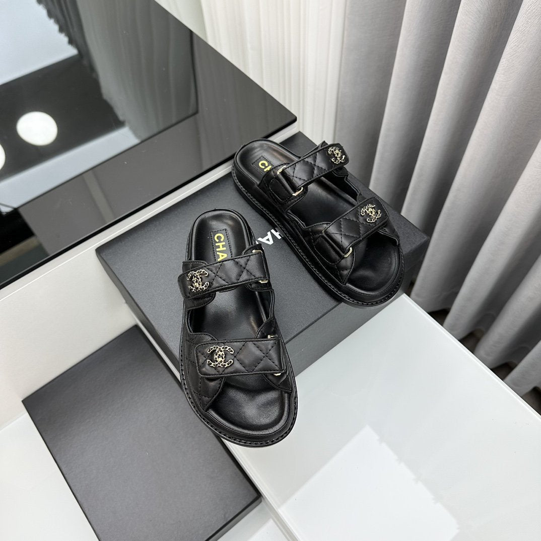 dad sandals black patent interwoven leather cc