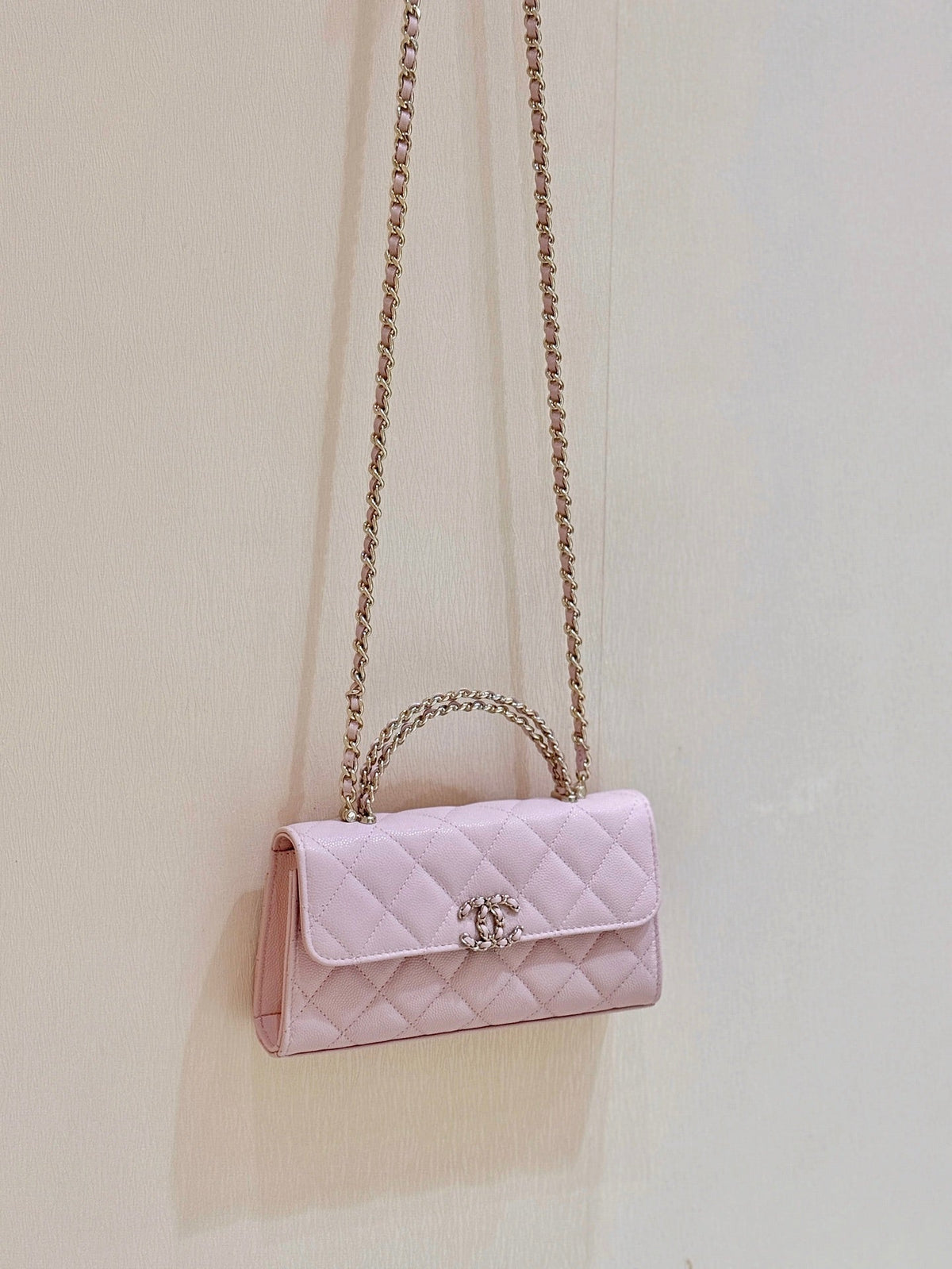 CC 25S Kelly Bag Top Handle 18cm Pink Grained Calfskin