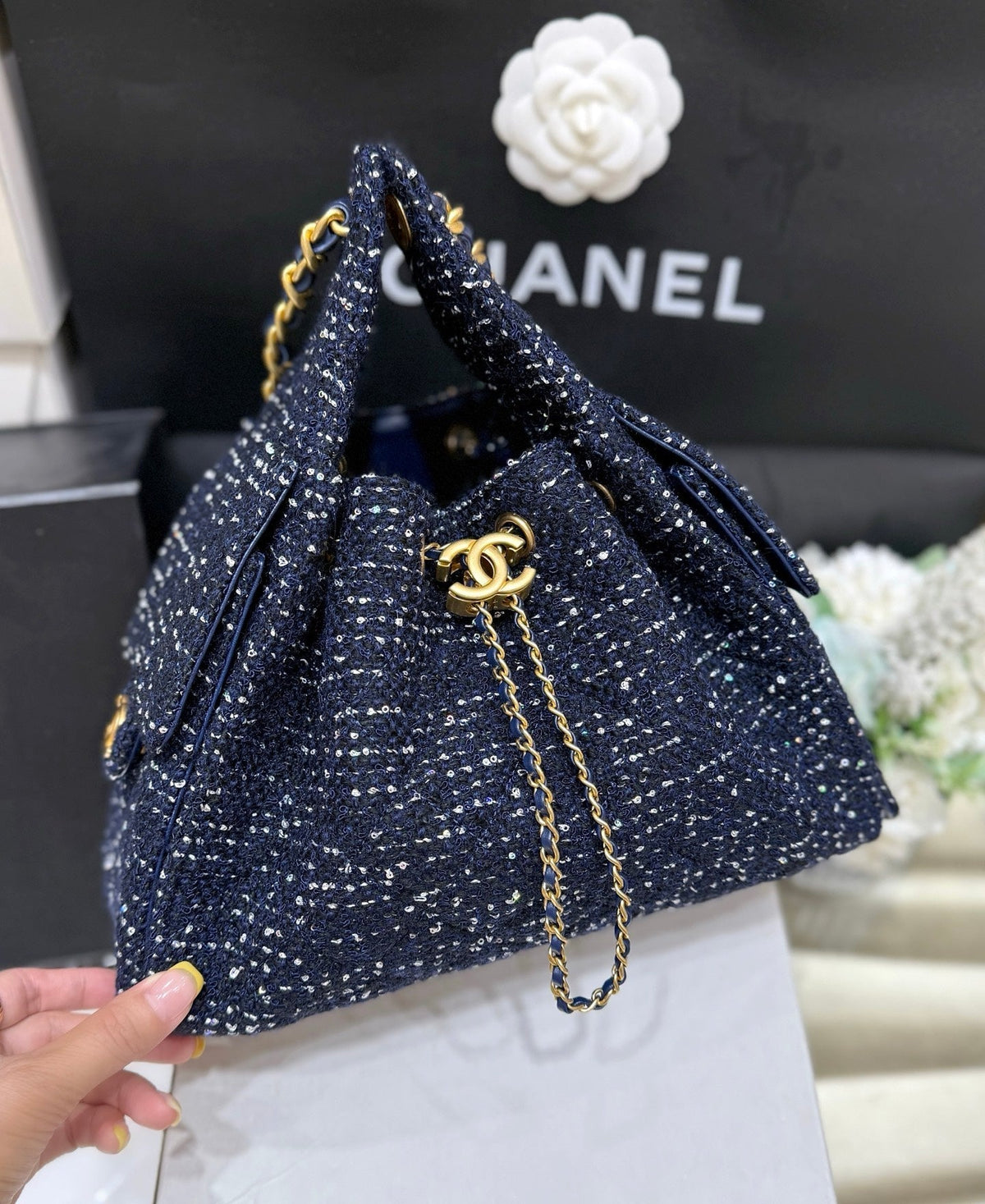CC 25s Hobo Bag Dark Blue  Tweed Wool