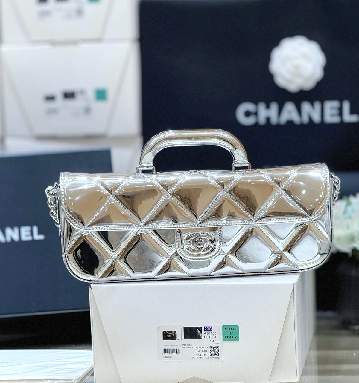Chanel 2025 Bag 30cm Silver Shine Calfskin 345970