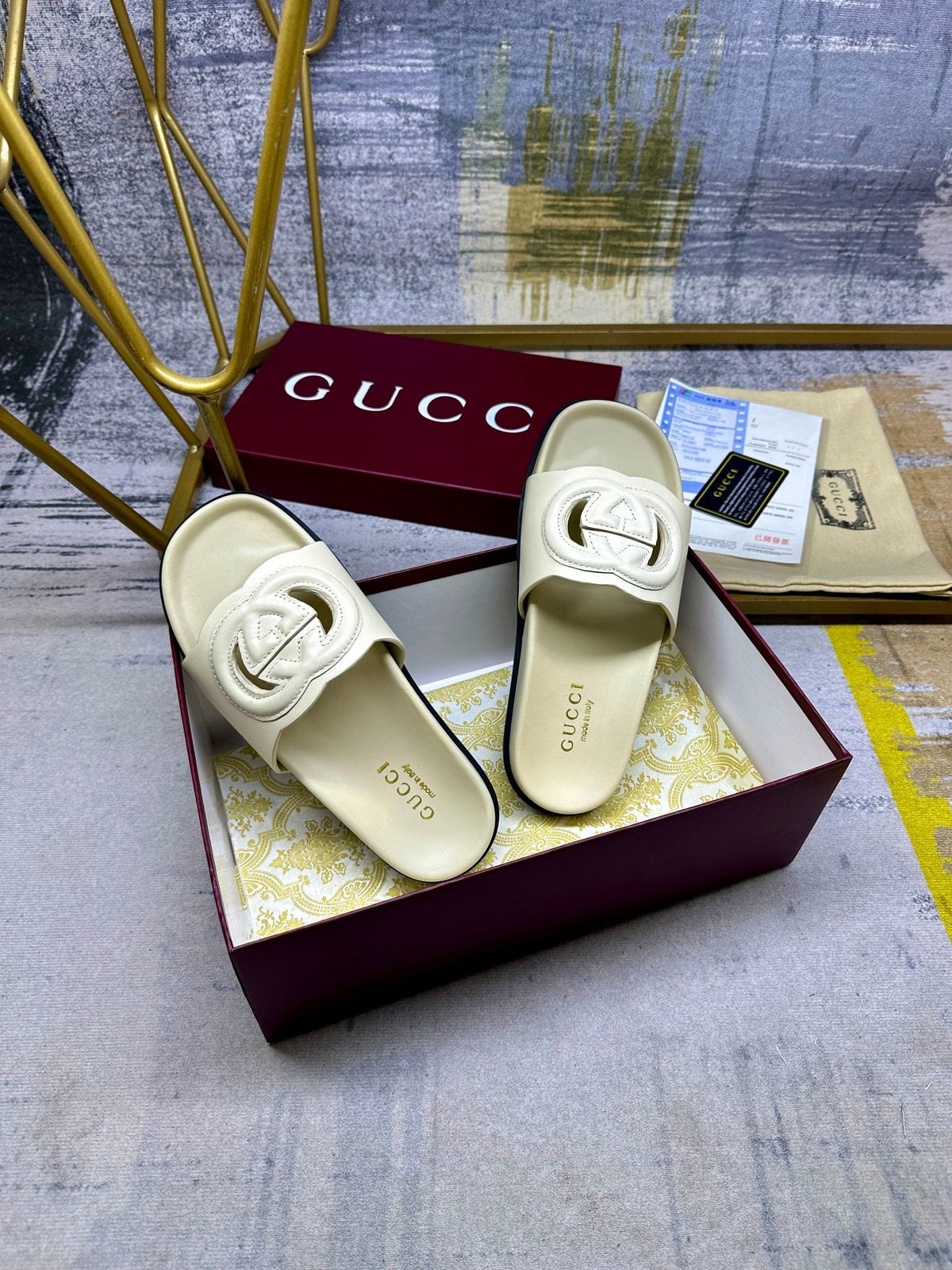 GG Slippers White Leather 235098