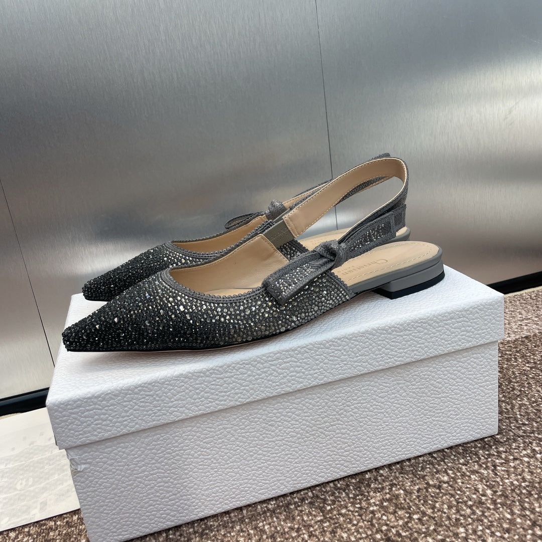 cd slingback flat opaque black calfskin resin pearl