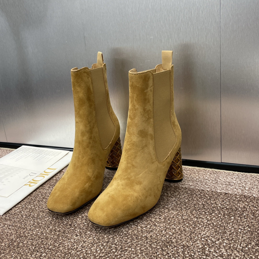 CD Icon Heeled Ankle Boot Beige Light Yellow Suede