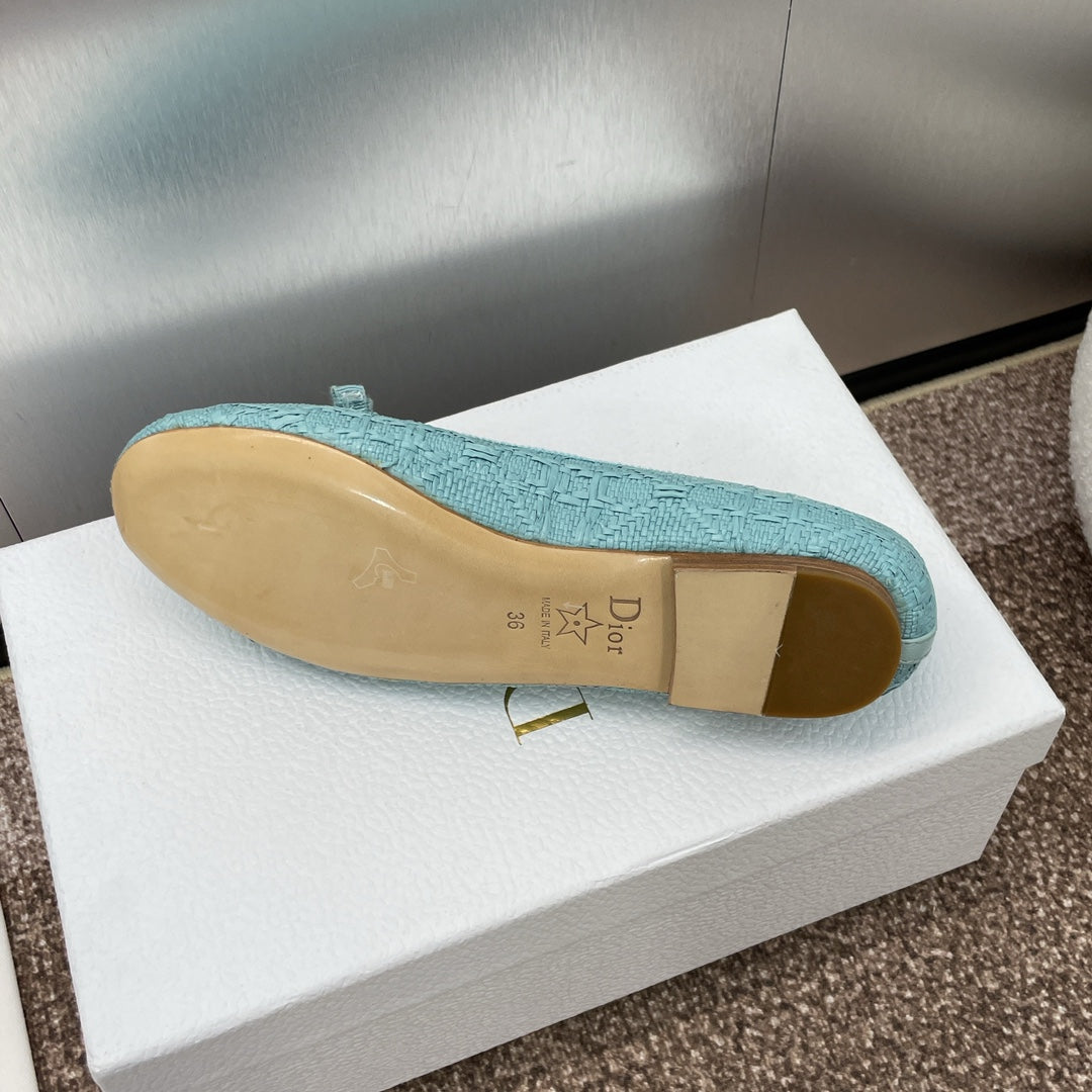 CD Ballet Flat Jade Green Woven Sedge And Lambskin