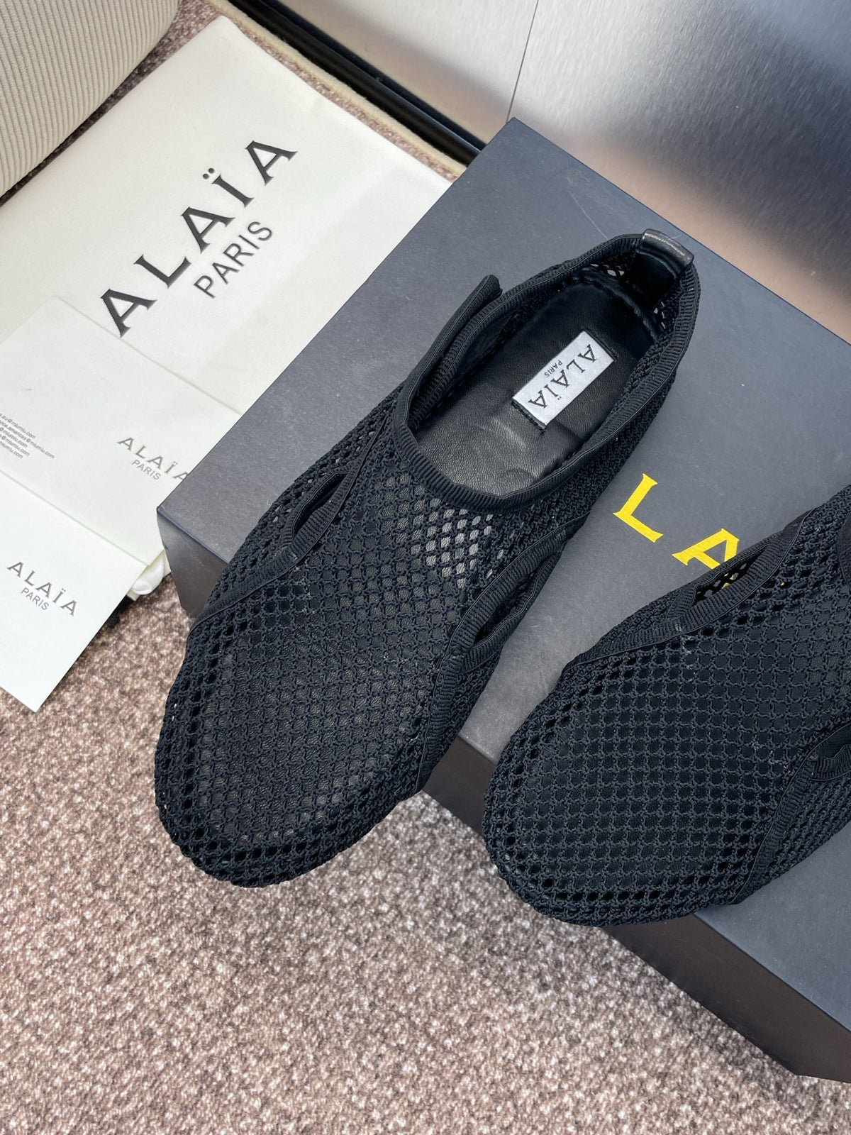Alaia 2026 Ballet Flats Black Mesh Leather 373183