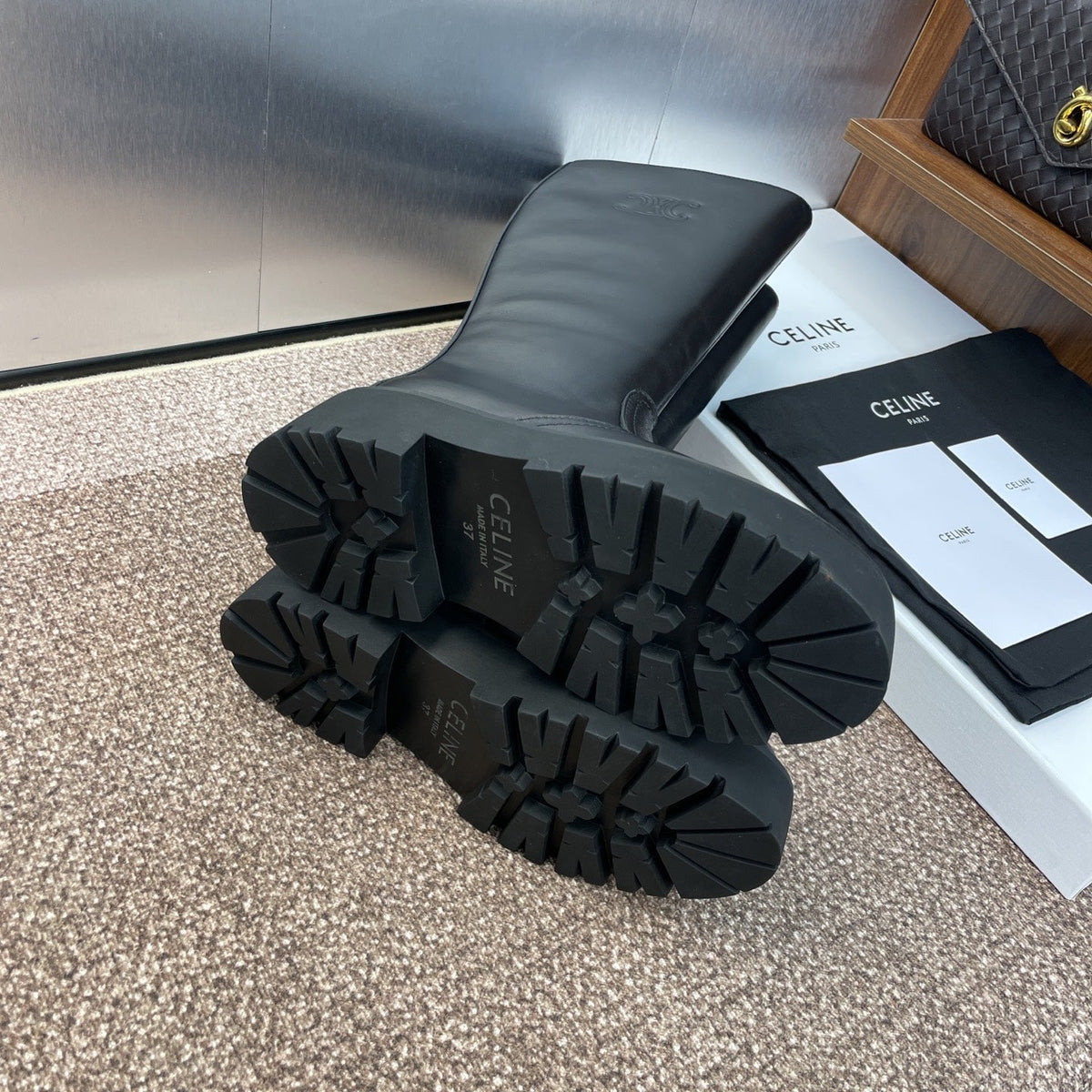 CELINE 25 high boots with locks black calfskin 433393
