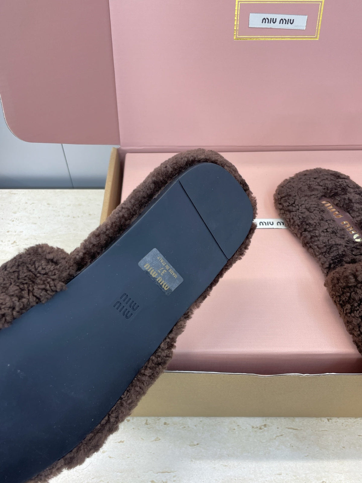 Miumiu 25 Slipper Dark Brown Wool 551699