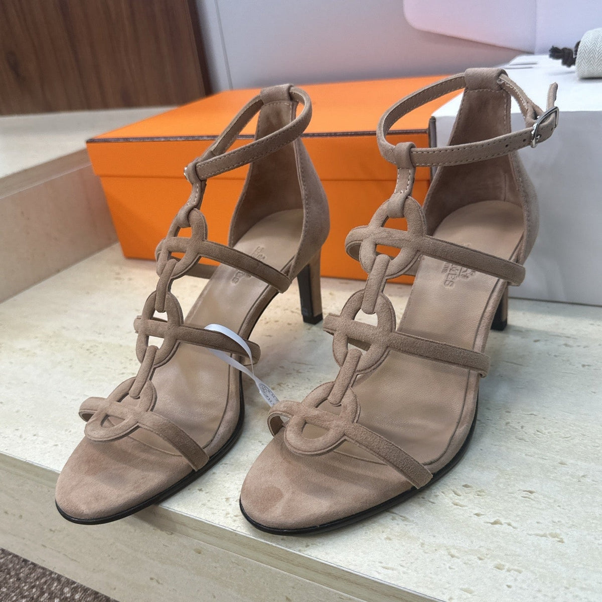 HM 26ss High Heels Sandals 70 Taupe Suede 633221