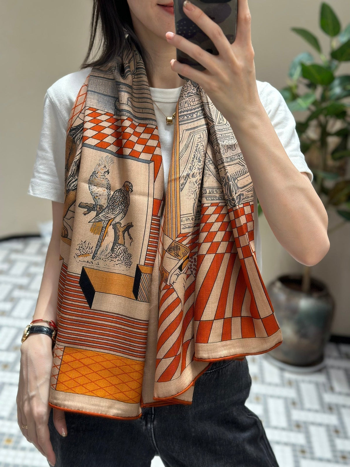 Grand Theatre Nouveau Scarf 140 CM In Orange Colorful Silk 385352