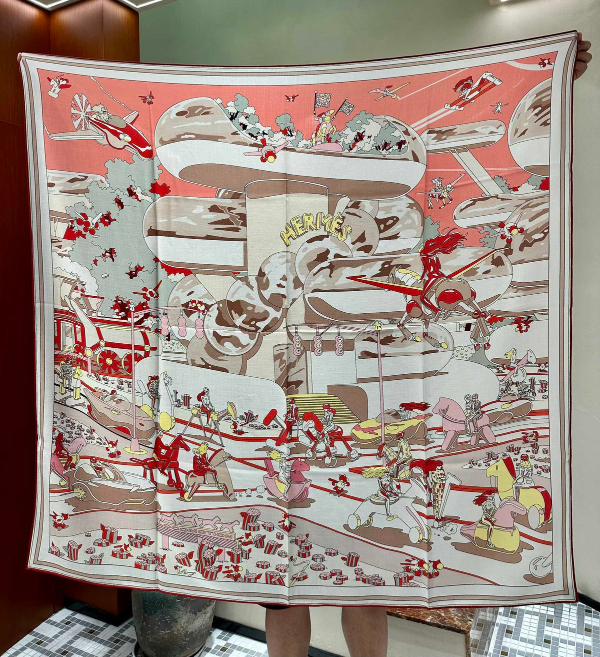 Locomotion Shawl 140 CM In Red Colorful Cashmere And Silk 384145