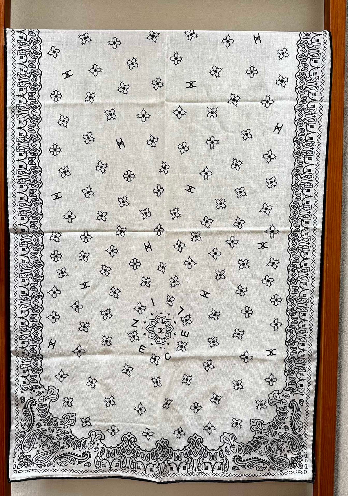 CC Scarf 185 CM In White Black Cashmere Silk 371904