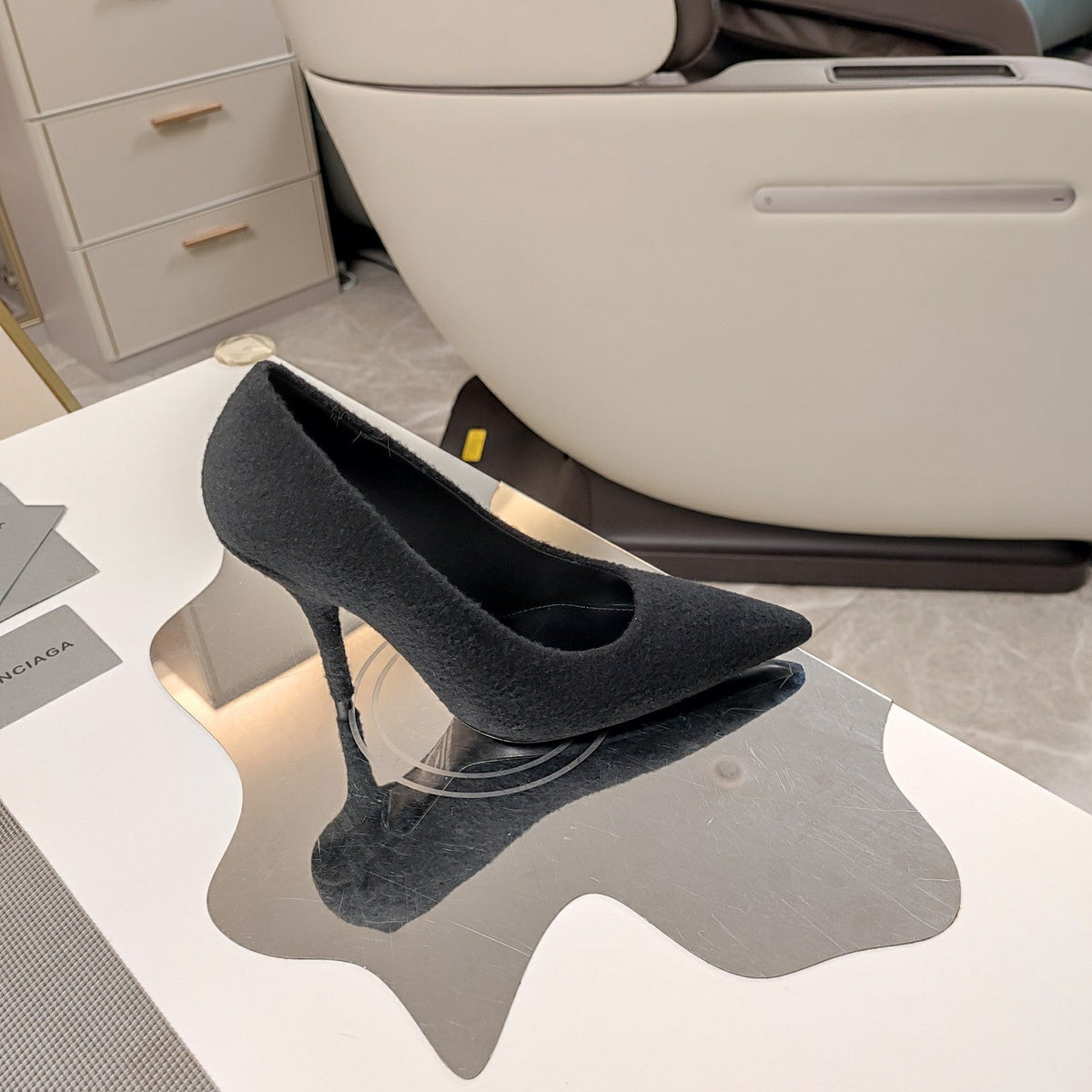 HIGH HEEL PUMPS 90MM IN BLACK WOOL
