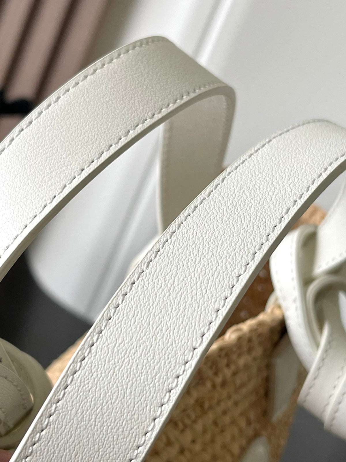 Celine Nano Supple 22cm White Calfskin Beige Raffia