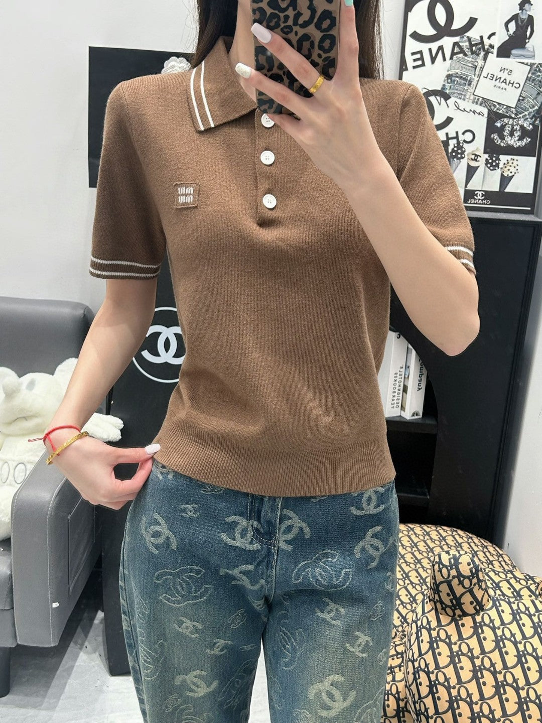Miu 25 Polo T- Shirt Brown Wool 232022