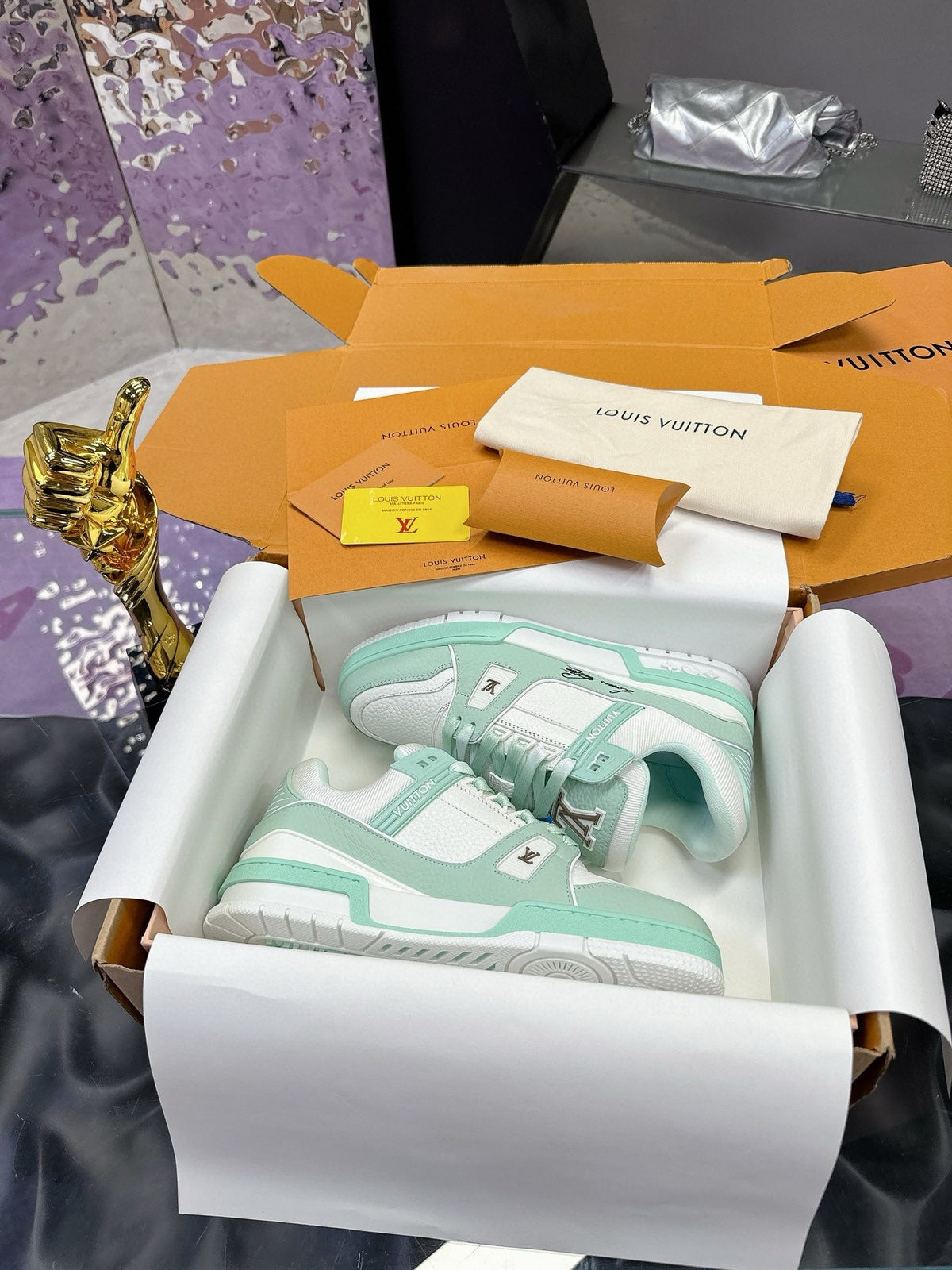 LV Trainer Sneaker Emerald Green White Cowhide