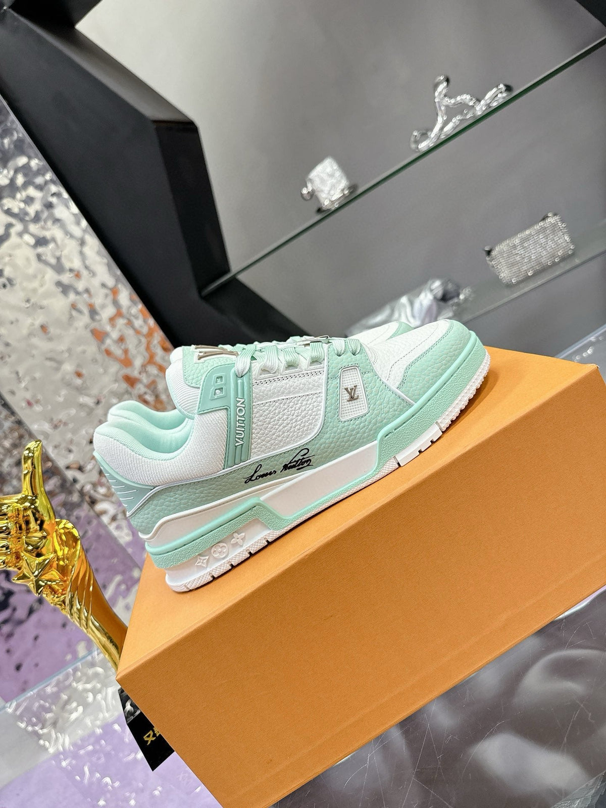 LV Trainer Sneaker Emerald Green White Cowhide