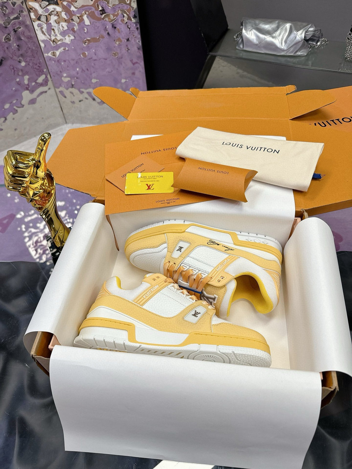 LV Trainer Sneaker Yellow White Cowhide