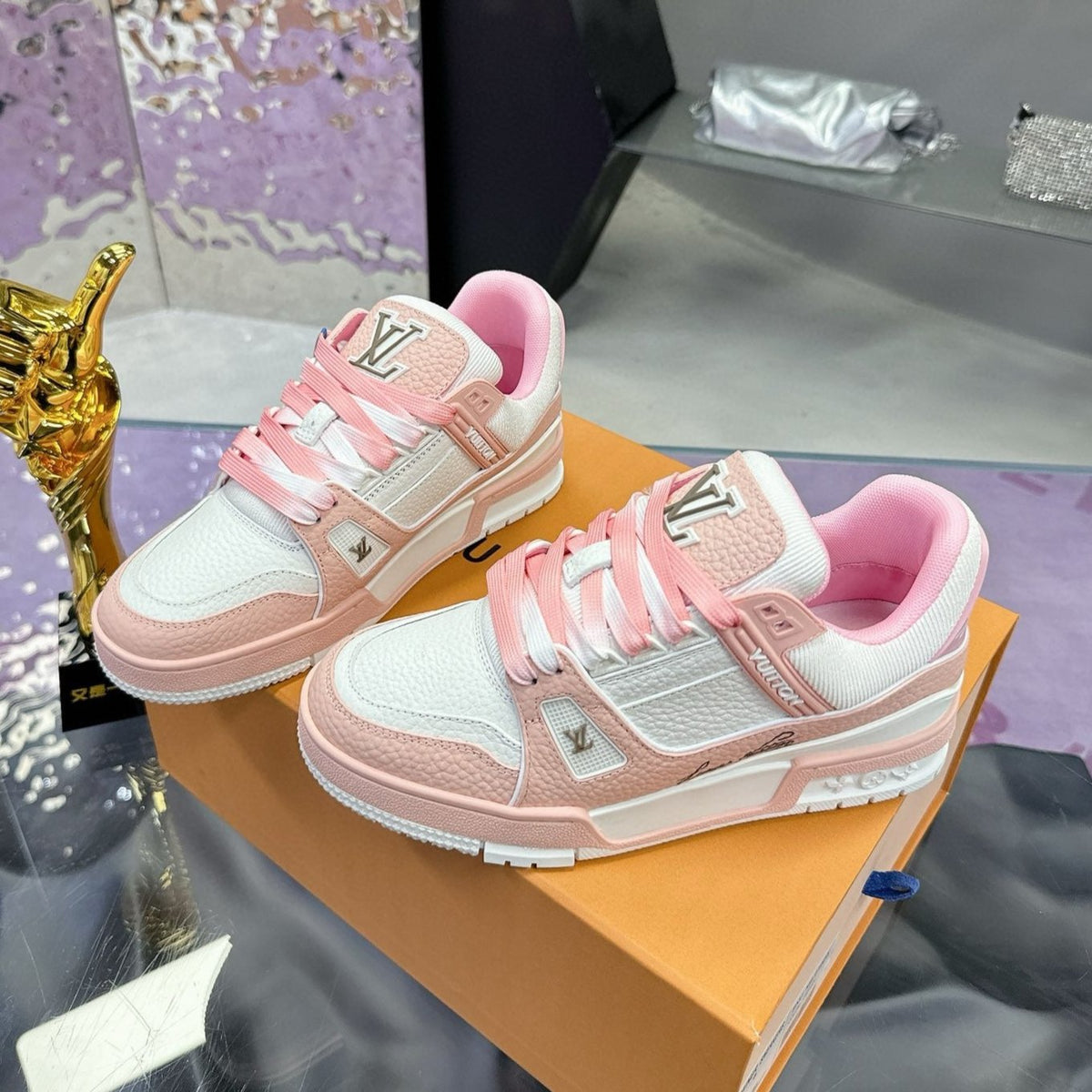 LV Trainer Sneaker Pink White Cowhide