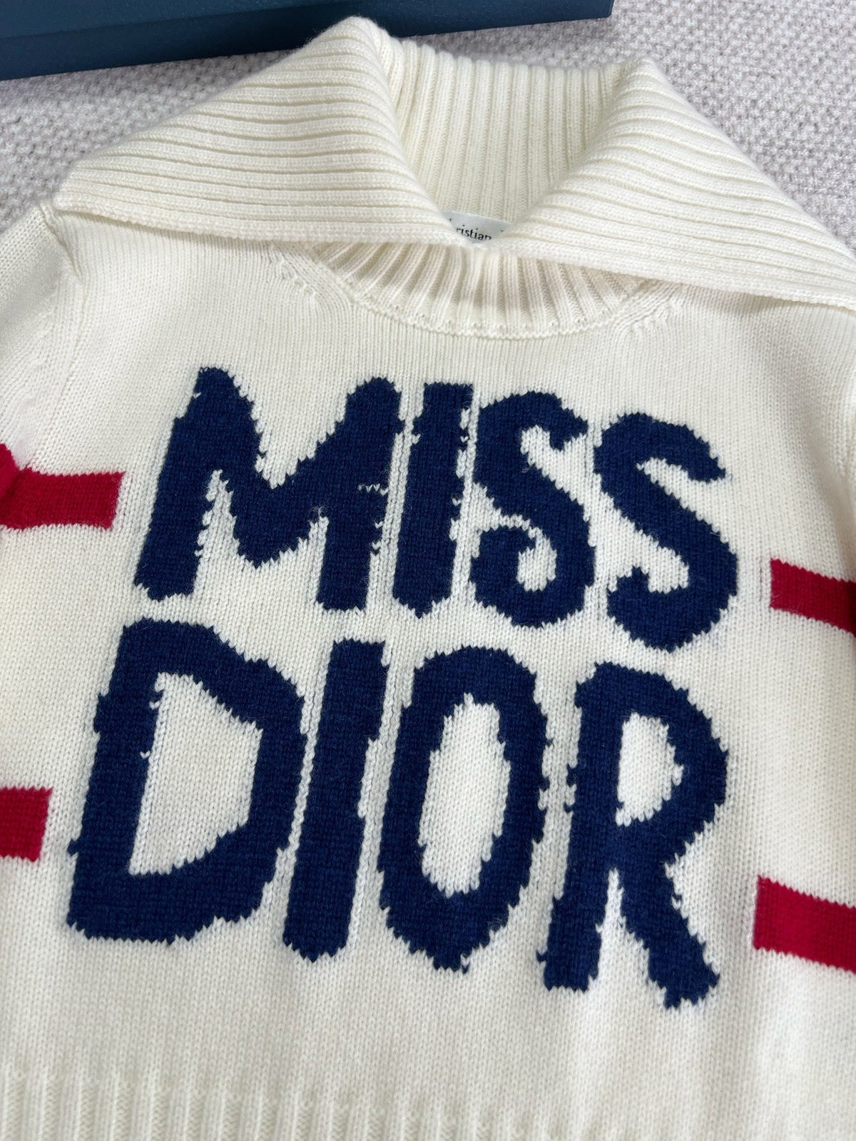 CD Turtleneck Sweater White Blue Red Wool Cashmere