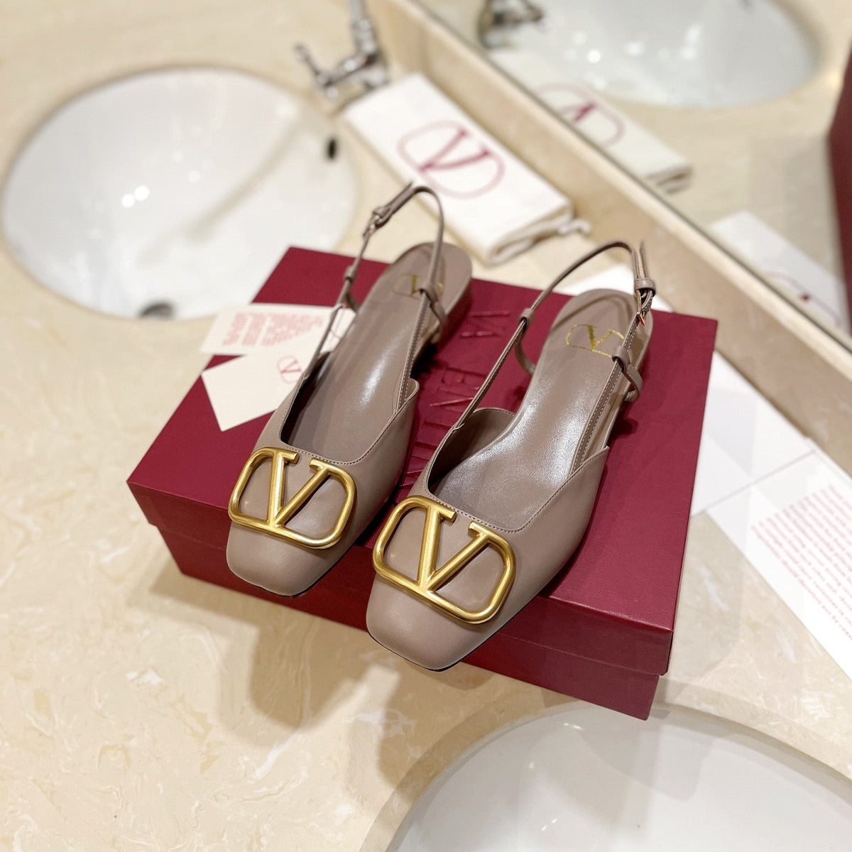 VLOGO ROSE CANNELLE LEATHER SLINGBACK FLATS