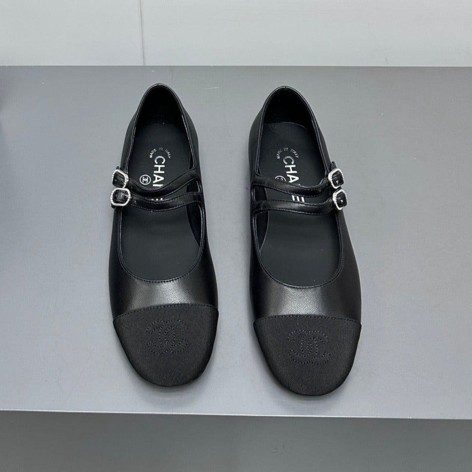 mary jane double strap  black grosgrain calfskin