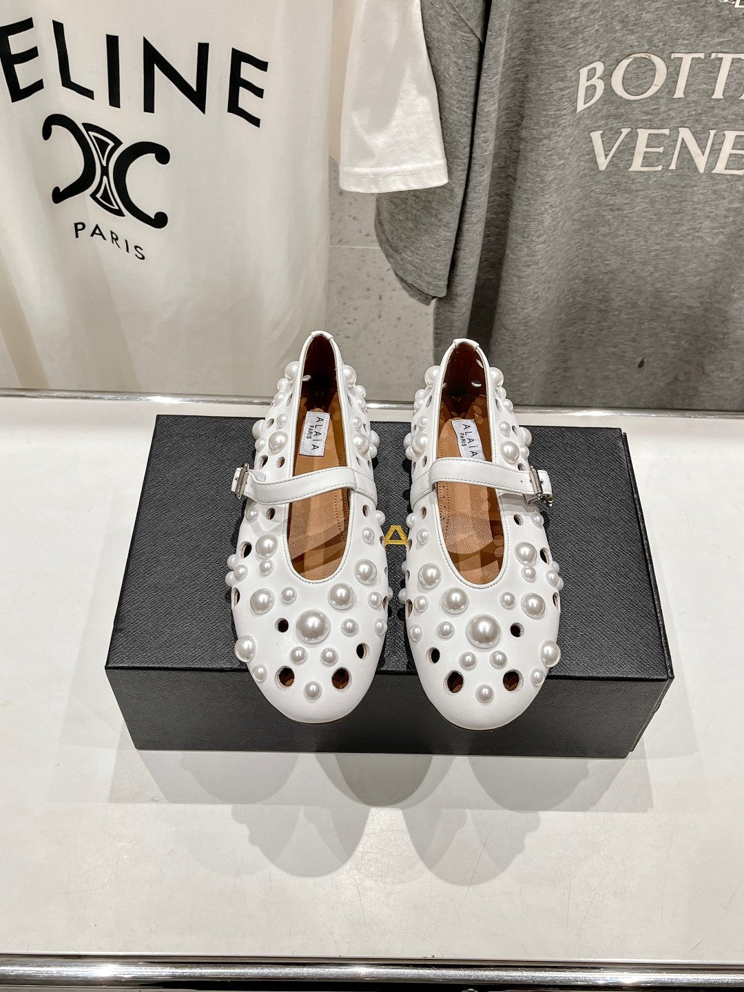 ALAIA PEARL MARY JANE SHOES WHITE LAMBSKIN