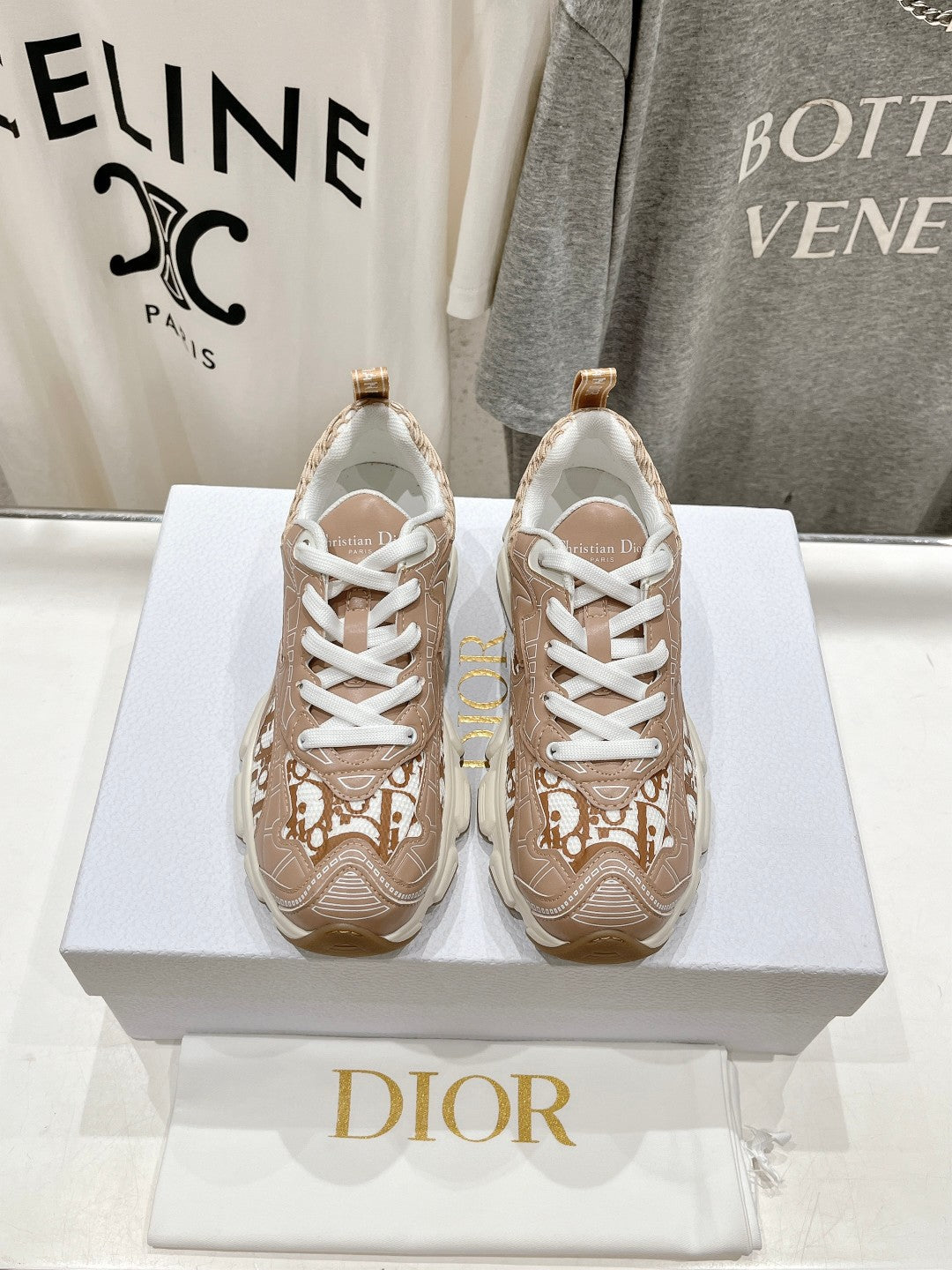 CD Vibe Sneaker Beige Brown Polyester Mesh Fabric And Cowhide
