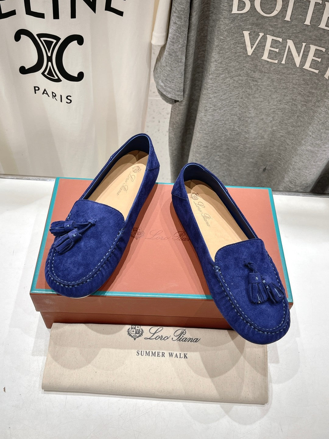dot sole walk mocassin blue suede