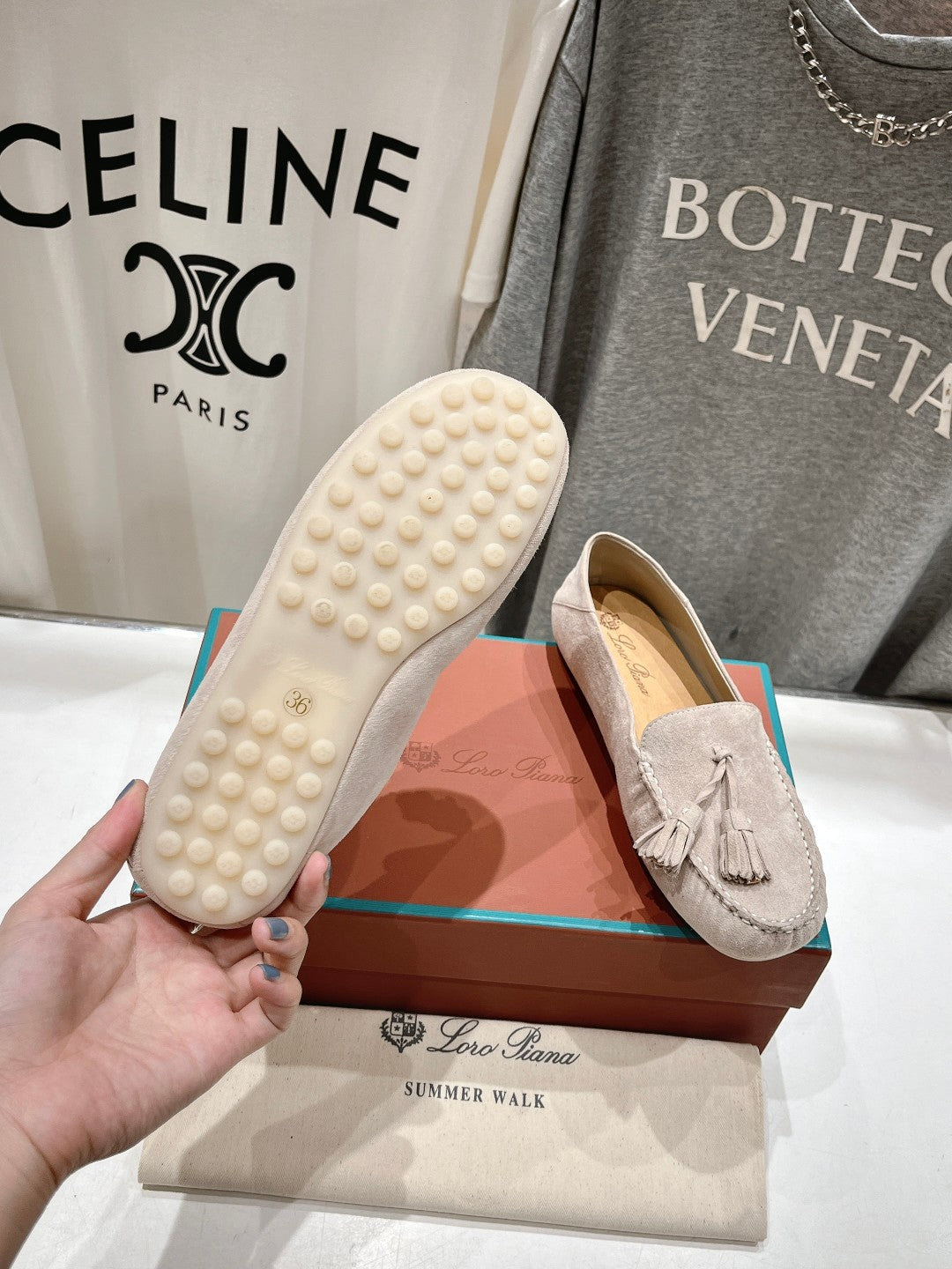 dot sole walk mocassin light brown suede