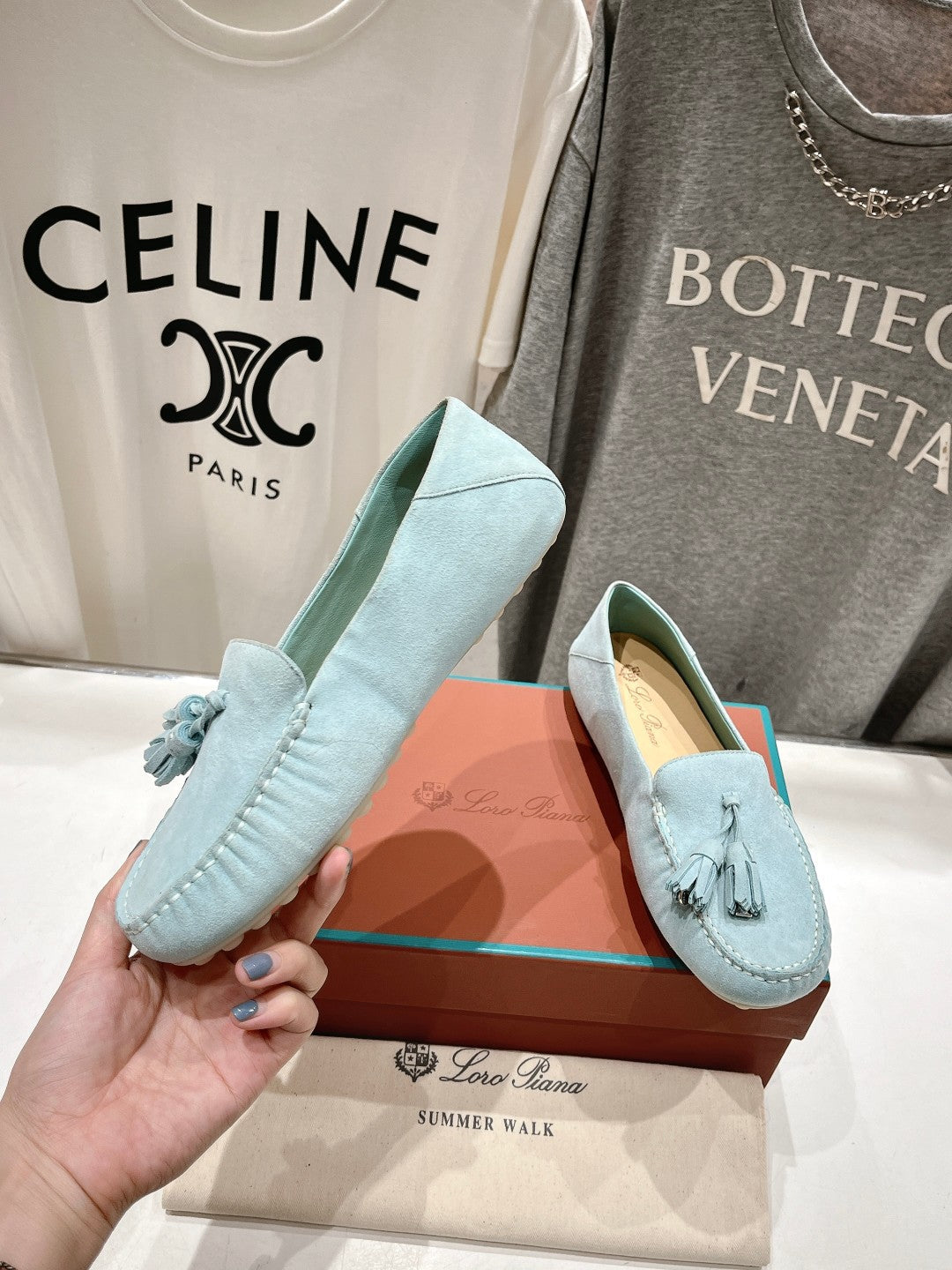 dot sole walk mocassin cloud blue suede