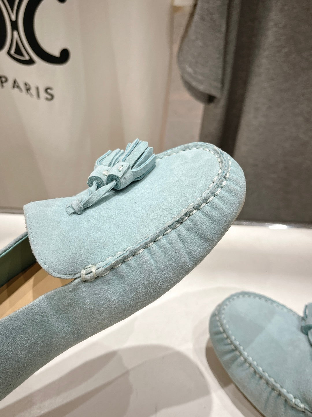 dot sole walk mocassin cloud blue suede