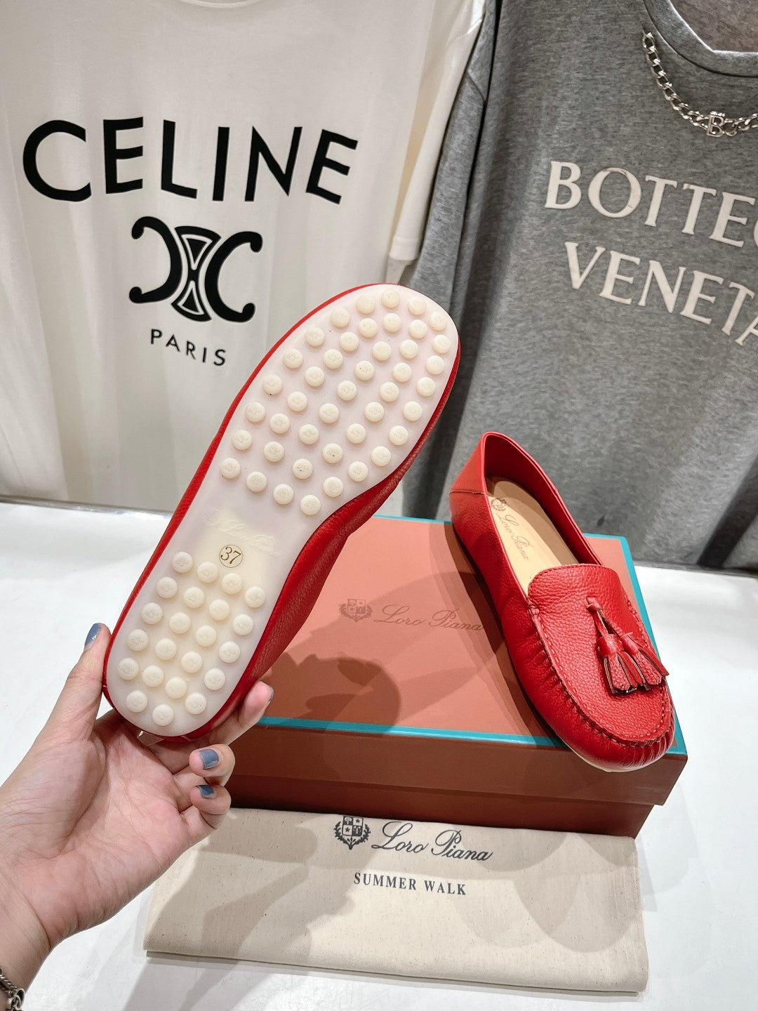 dot sole walk mocassin red calfskin