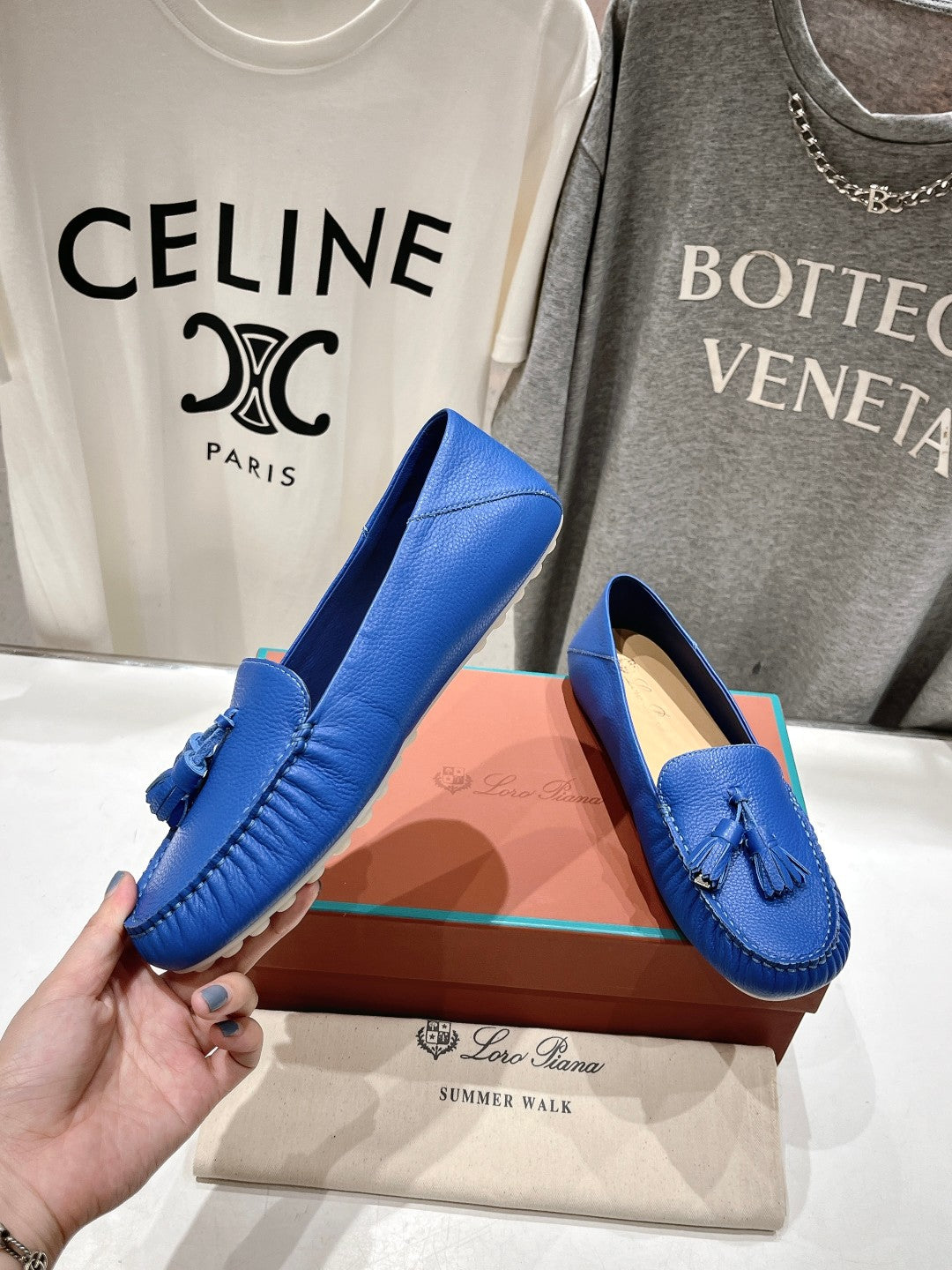 dot sole walk mocassin blue calfskin