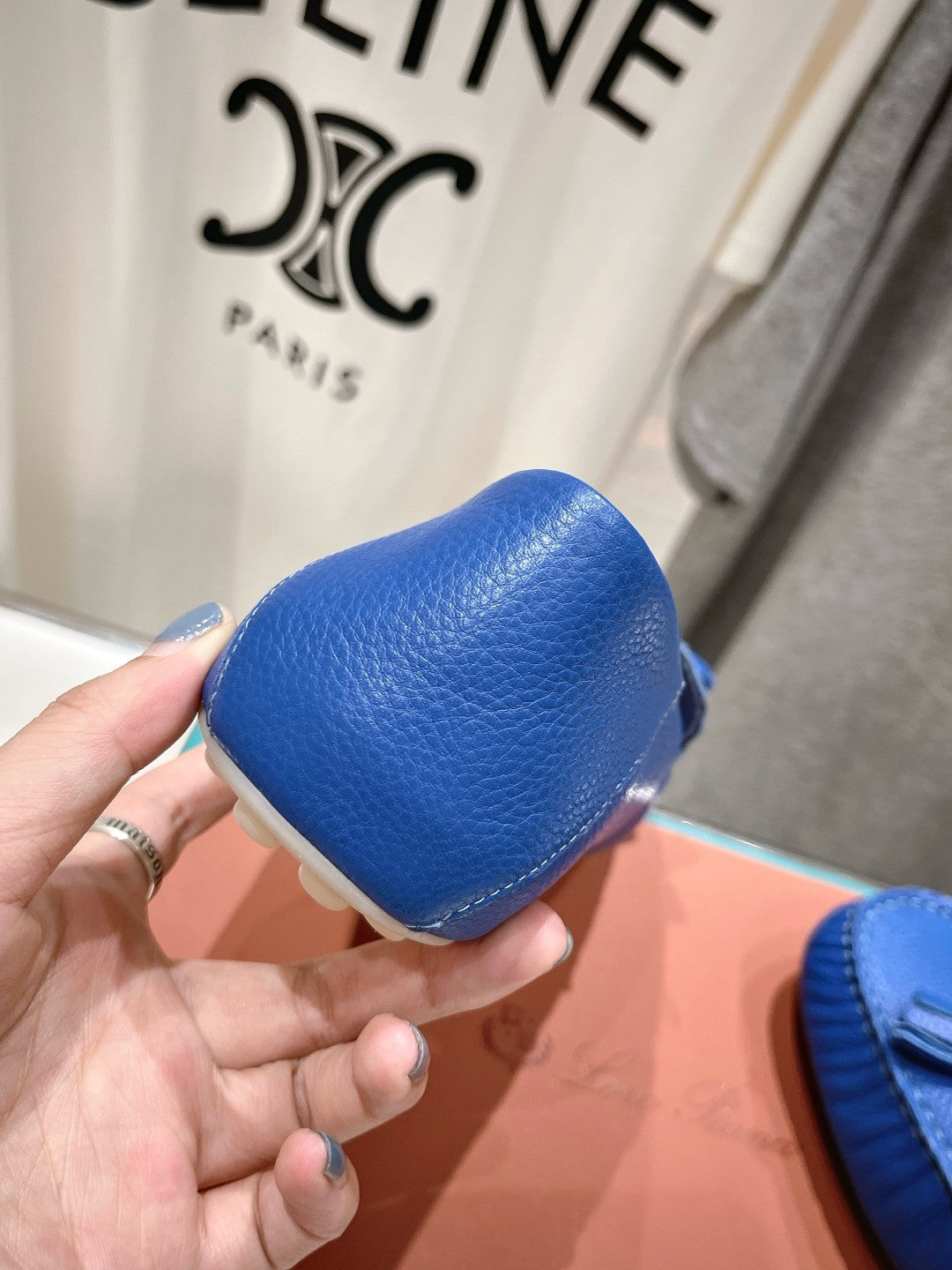 dot sole walk mocassin blue calfskin