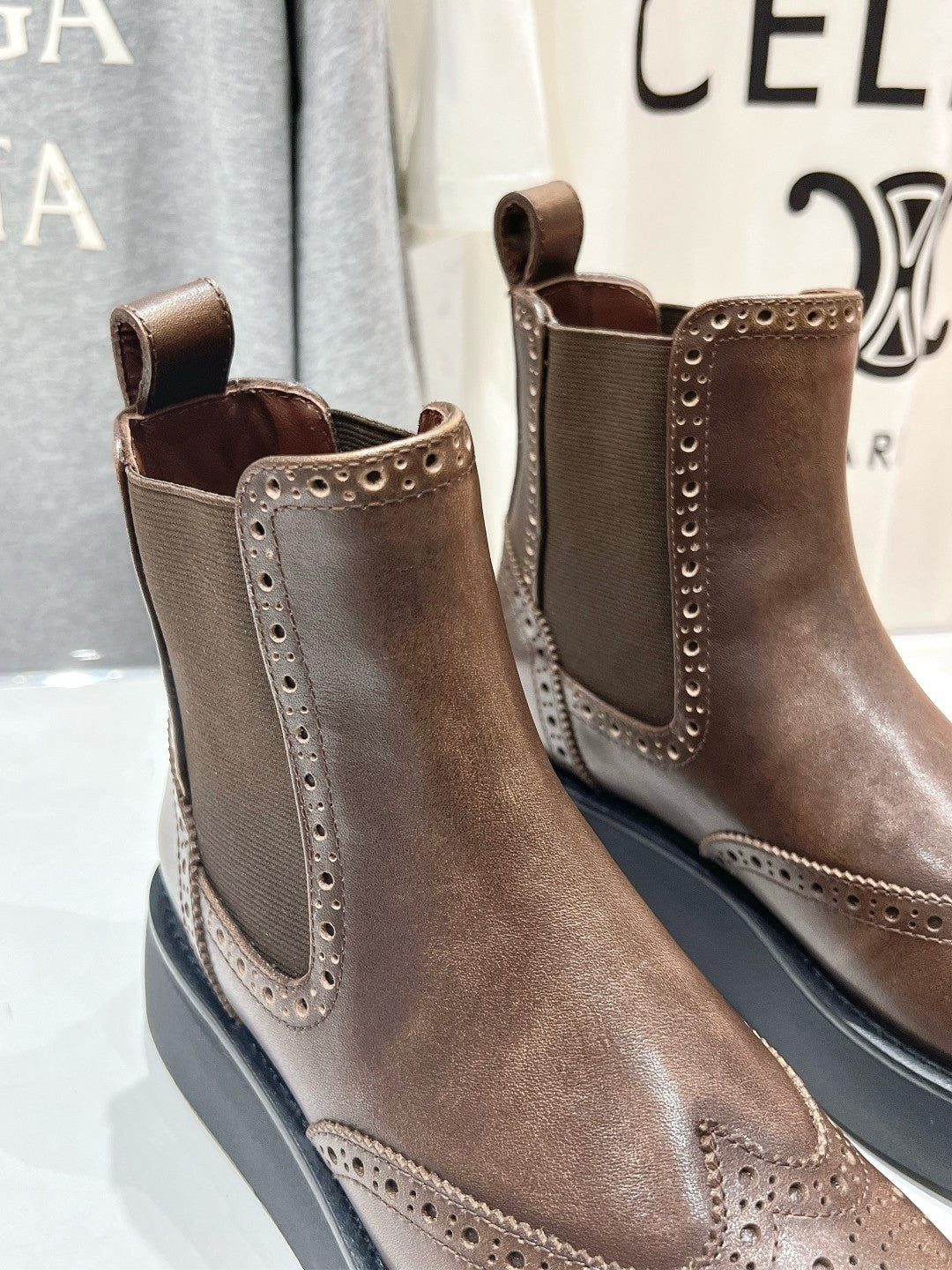 Miu Ankle Boots Coffee Brown Polished Calfskin