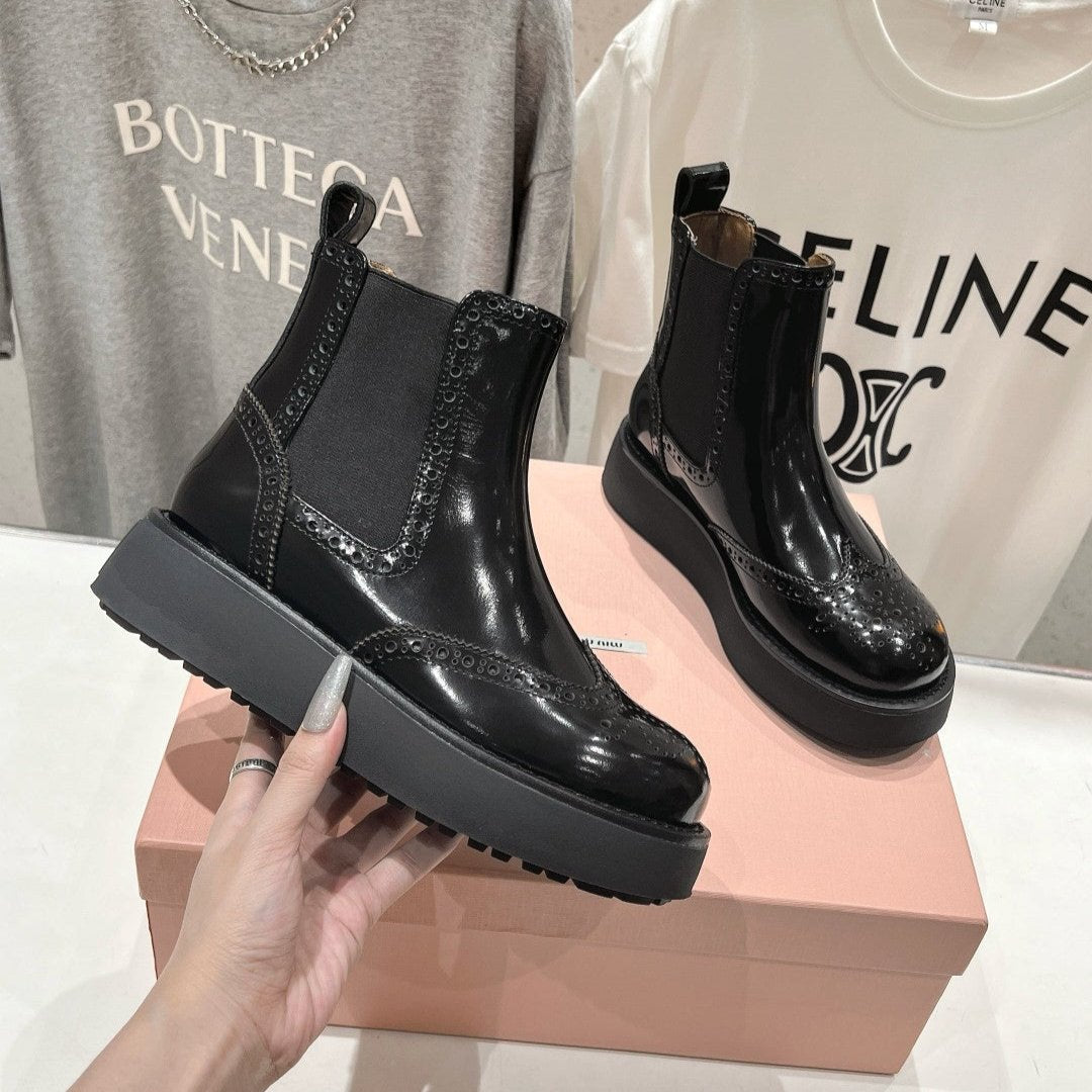 Miu Ankle Boots Black Polished Calfskin