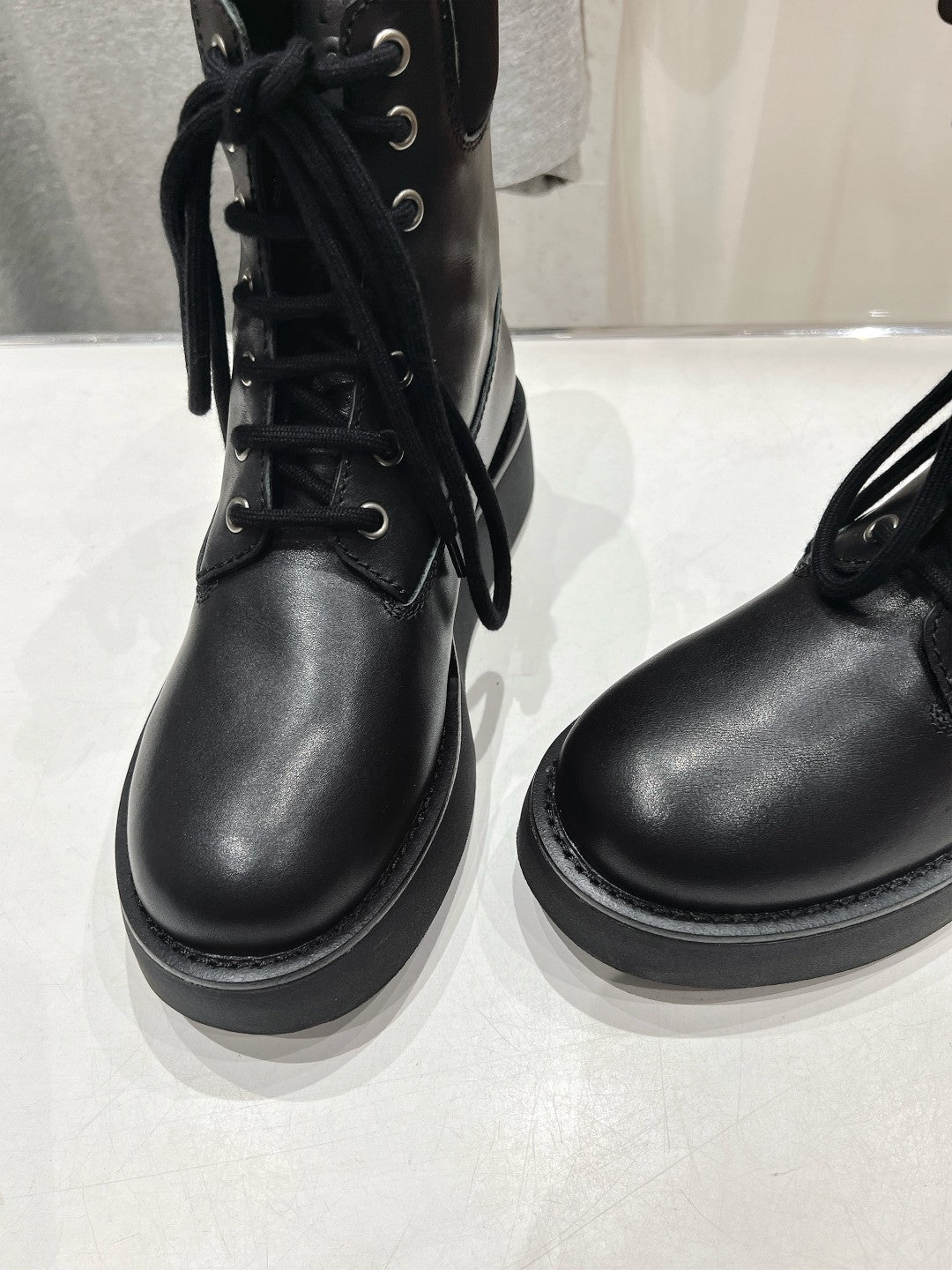 Miu Lace-Up Boots Black Waxed Calfskin