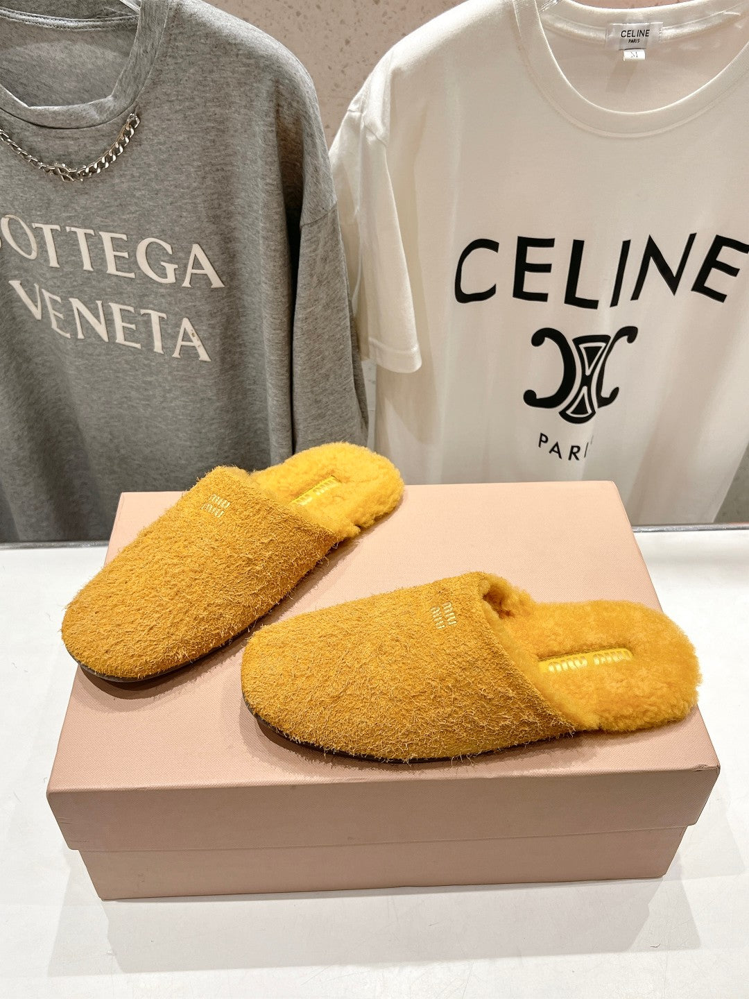 Miu Slippers Dark Yellow Imported Sheepskin