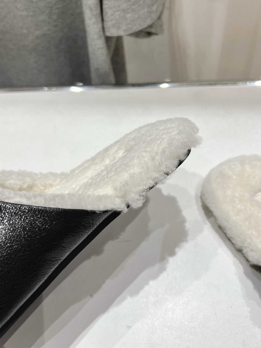 Miu Slippers Glossy Black Imported Sheepskin