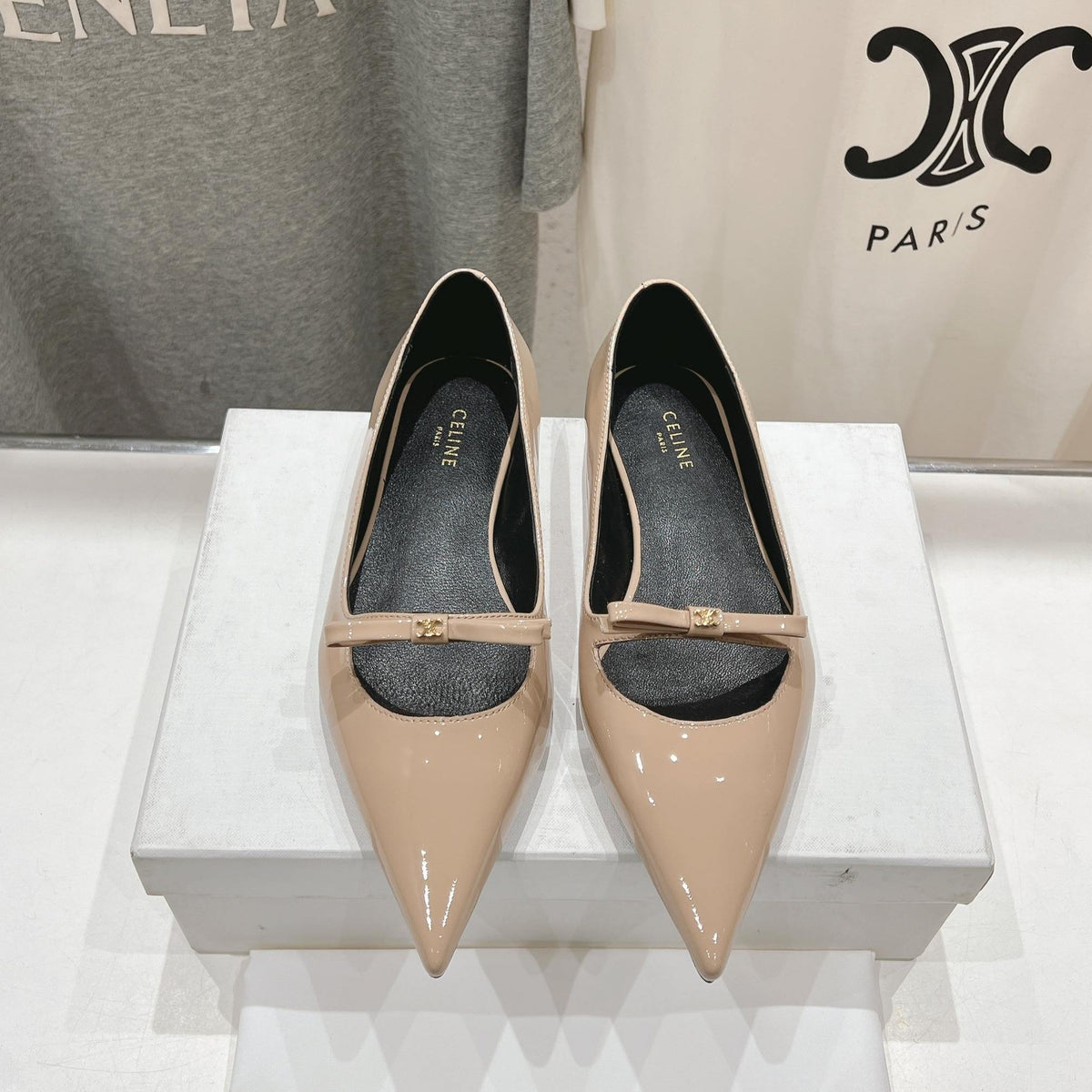 CELINE 25C Ballet Flats Nude Patent Leather 236745