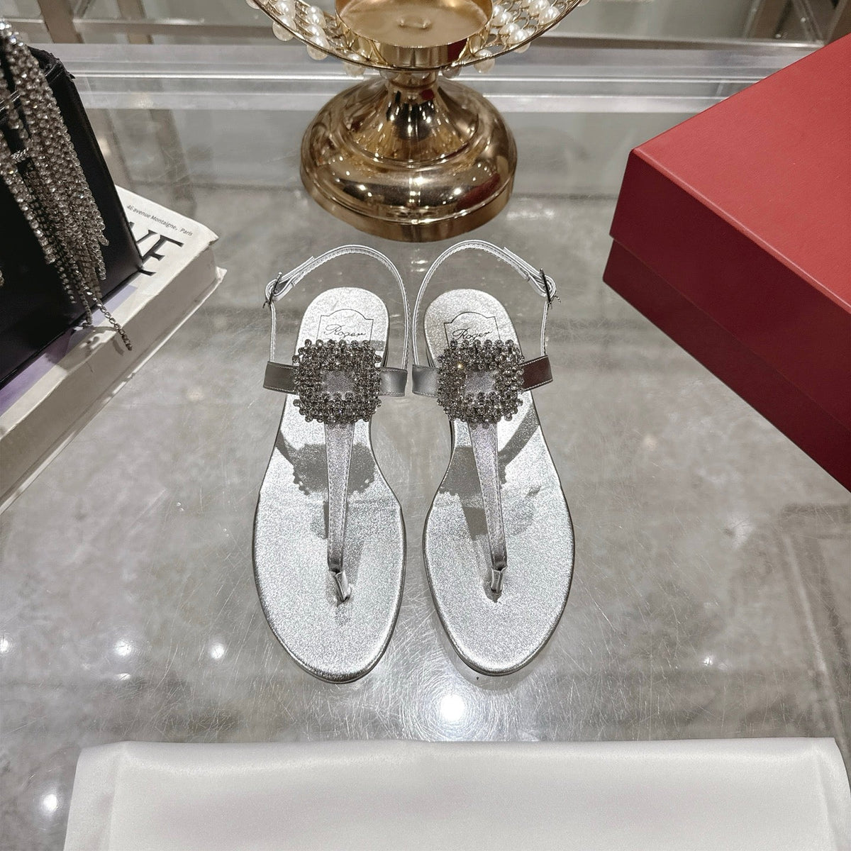 Viv 25 Thong Sandals Silver Cowhide 334692