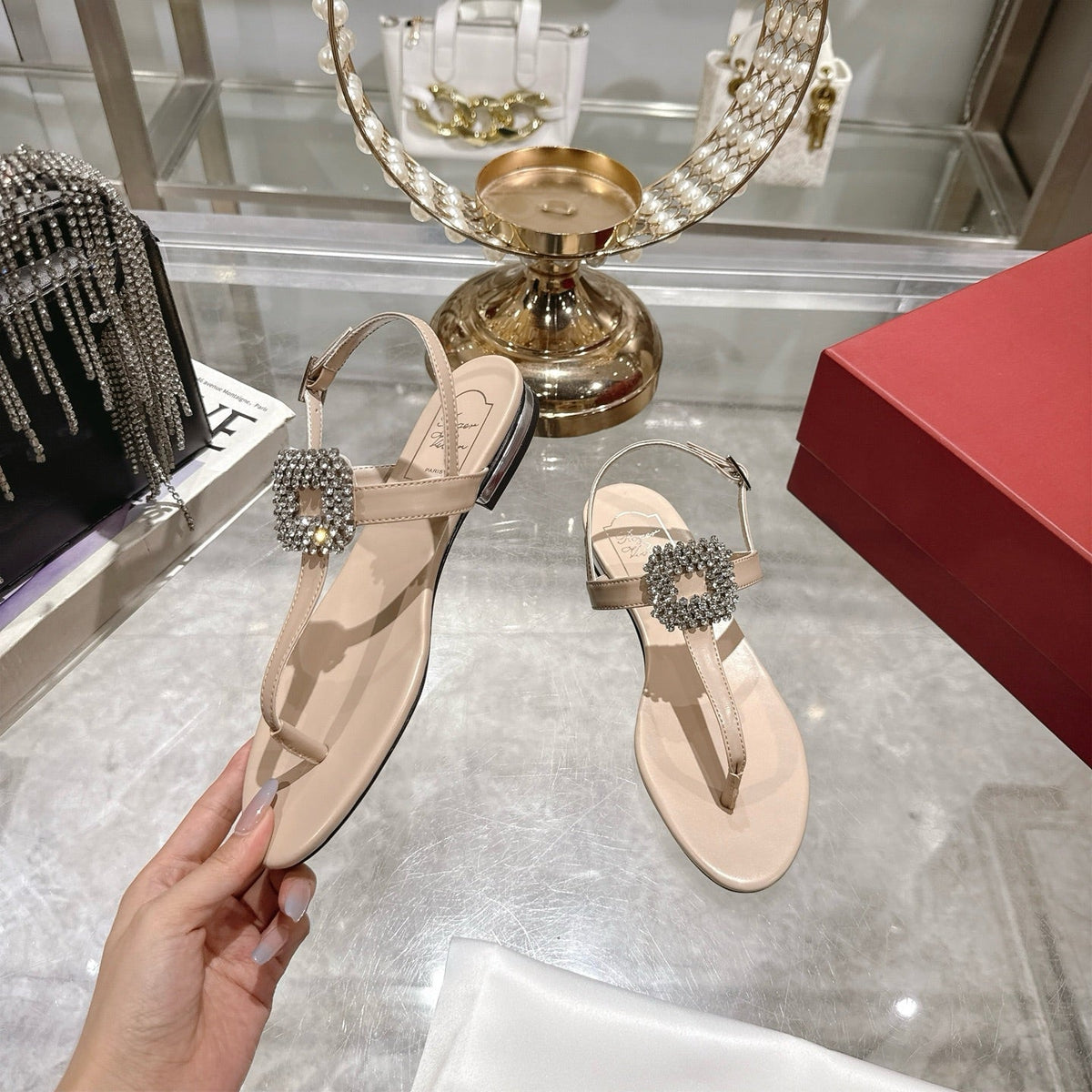 Viv 25 Thong Sandals Nude Blue Cowhide 334695