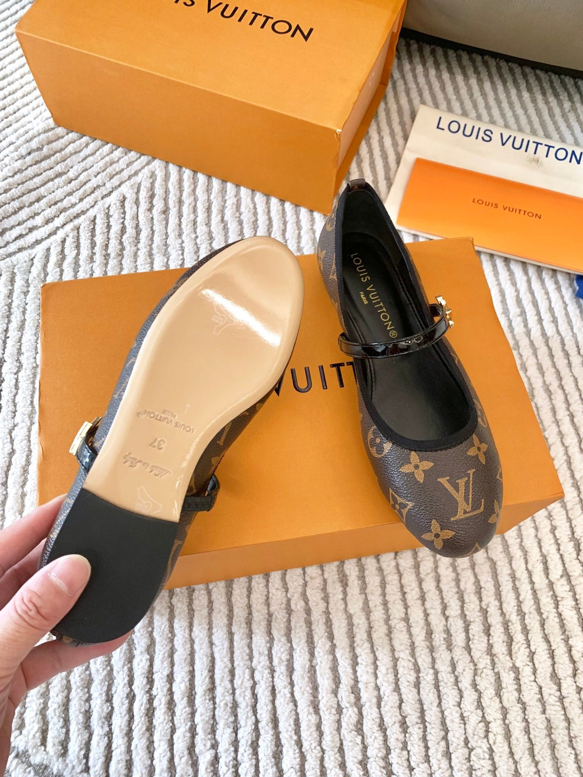LV Romy Flat Ballerina Dark Brown Monogram Lambskin