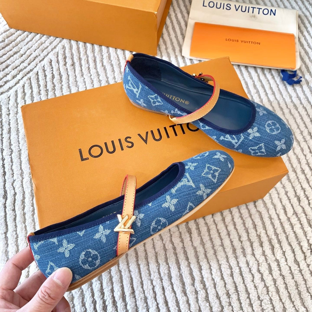 LV Romy Flat Ballerina Dark Blue Monogram Jacquard Fabric