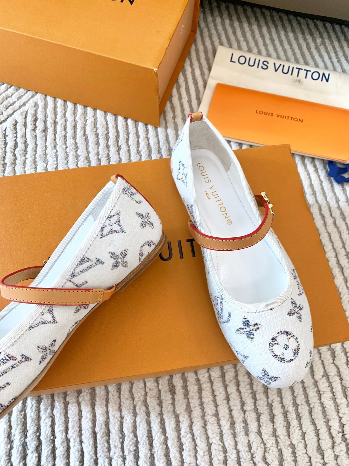 LV Romy Flat Ballerina White Monogram Jacquard Fabric