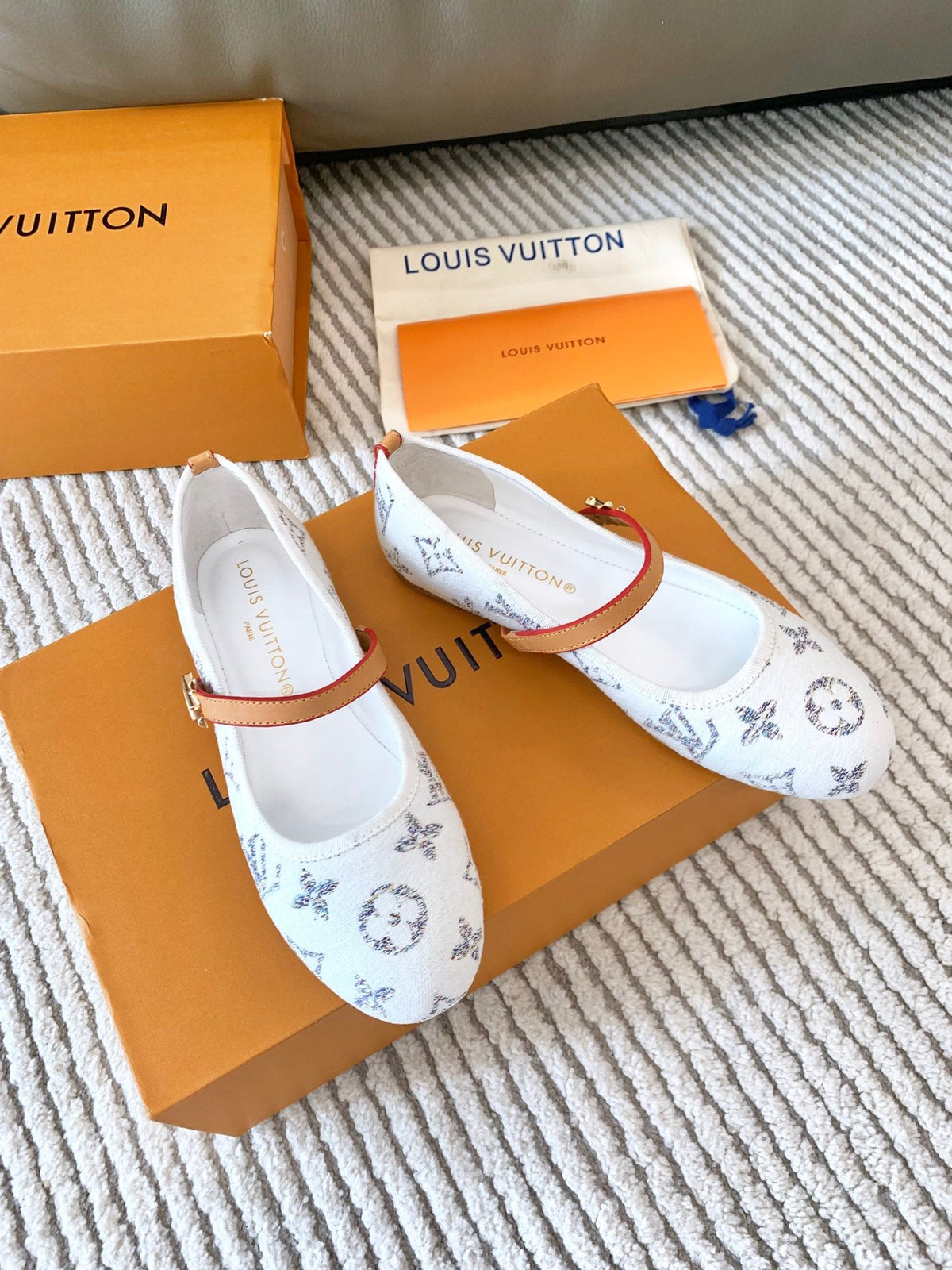LV Romy Flat Ballerina White Monogram Jacquard Fabric